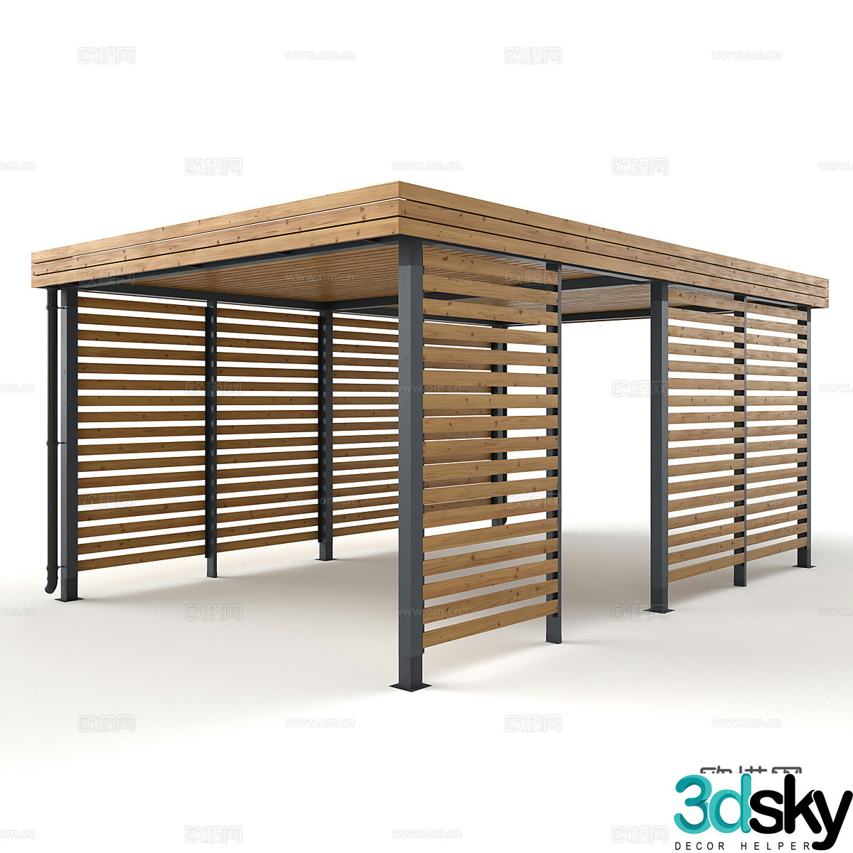 wooden pergola trellis 3d model