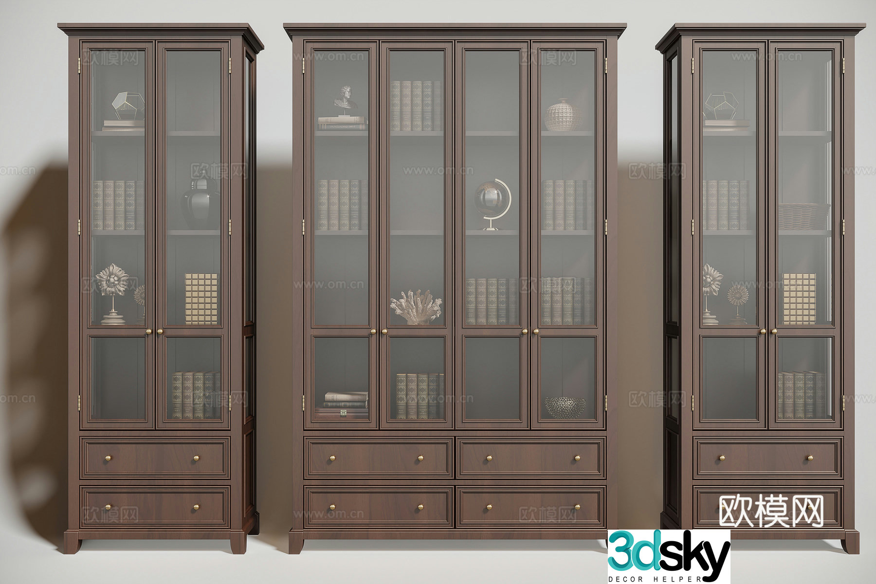 American solid wood finished bookcase 3D model