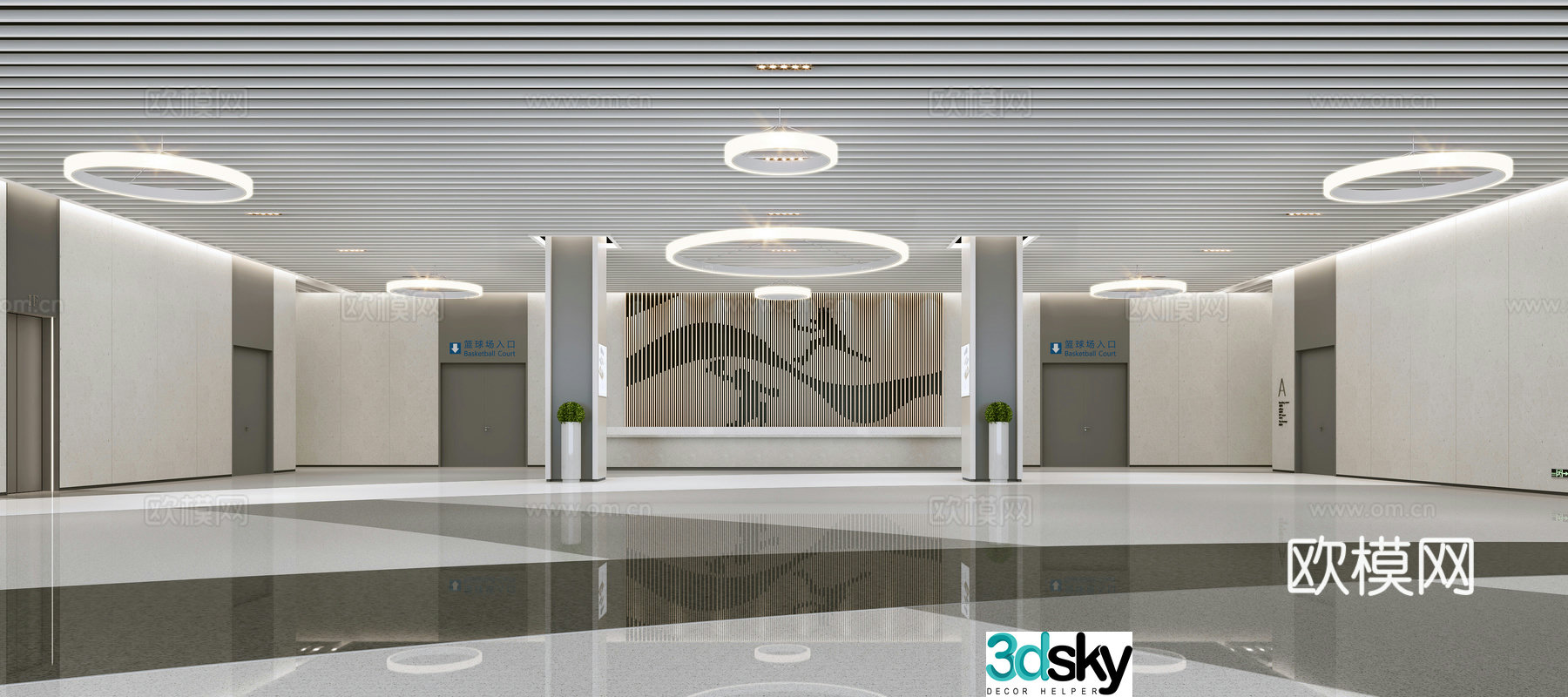Modern school gymnasium foyer 3d model