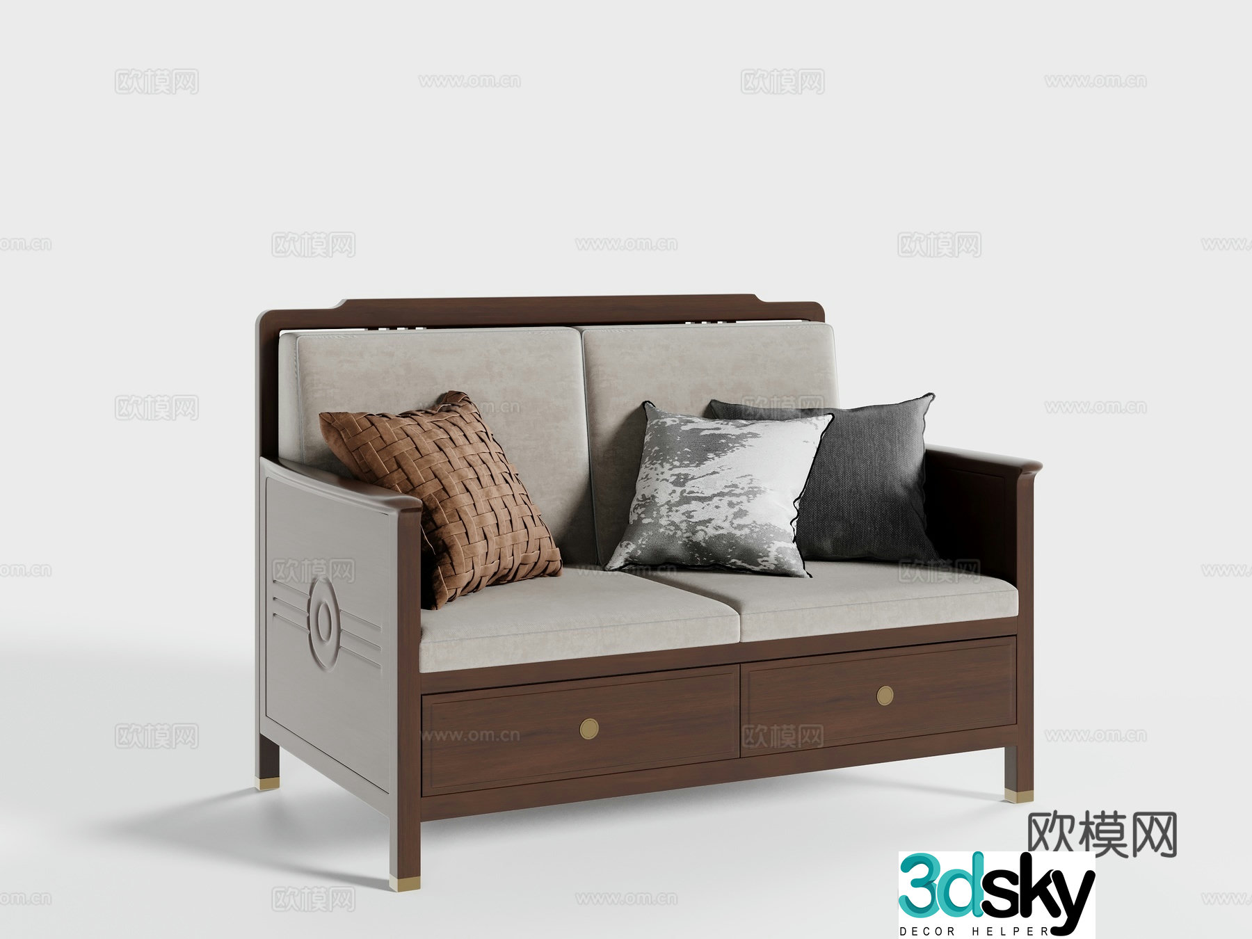 New Chinese style double sofa 3D model