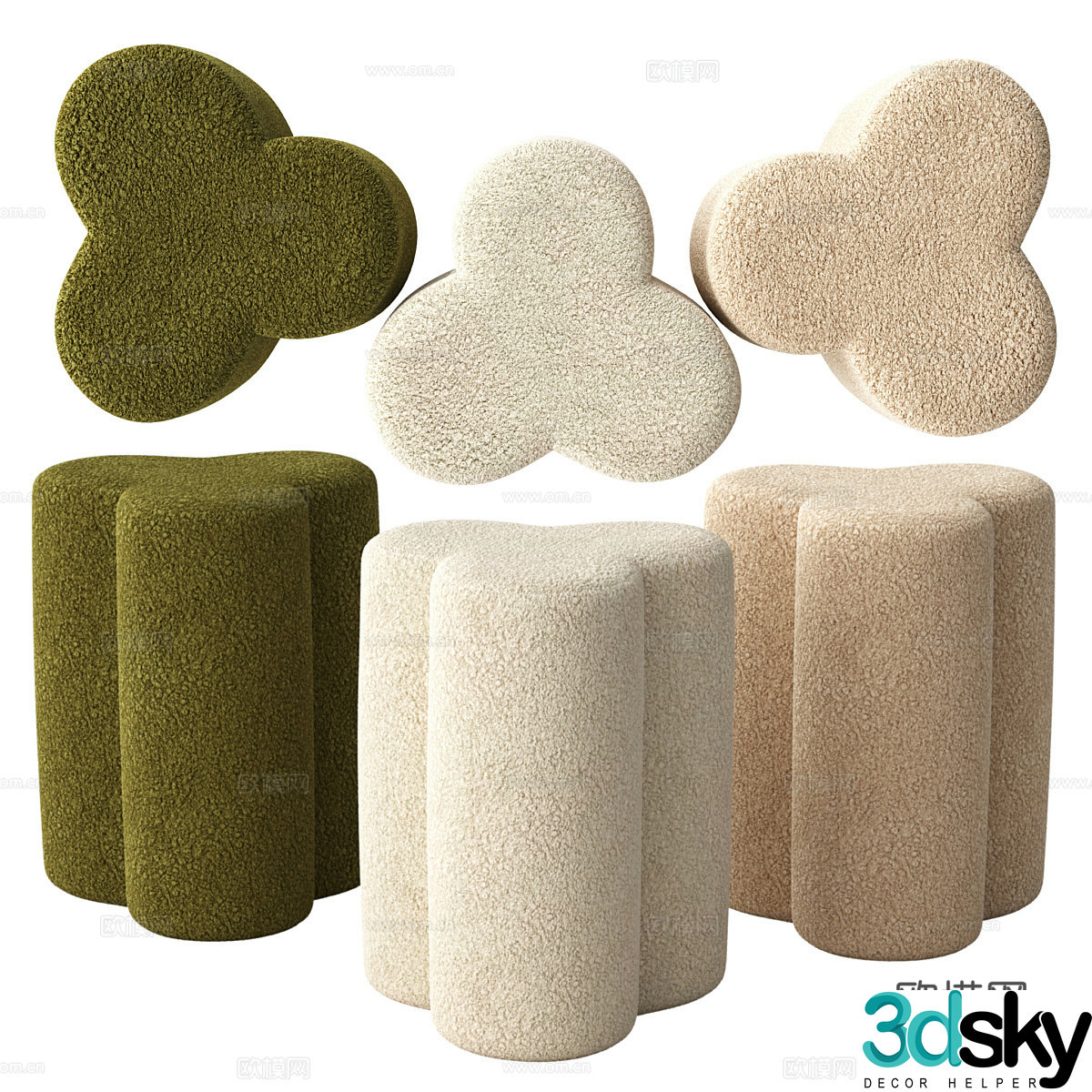 Modern cream style sofa stool 3d model