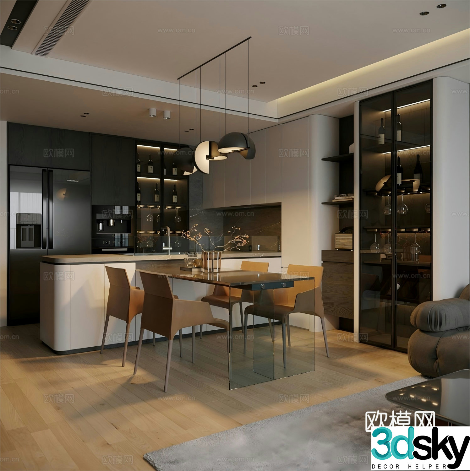 Premium gray living room 3d model