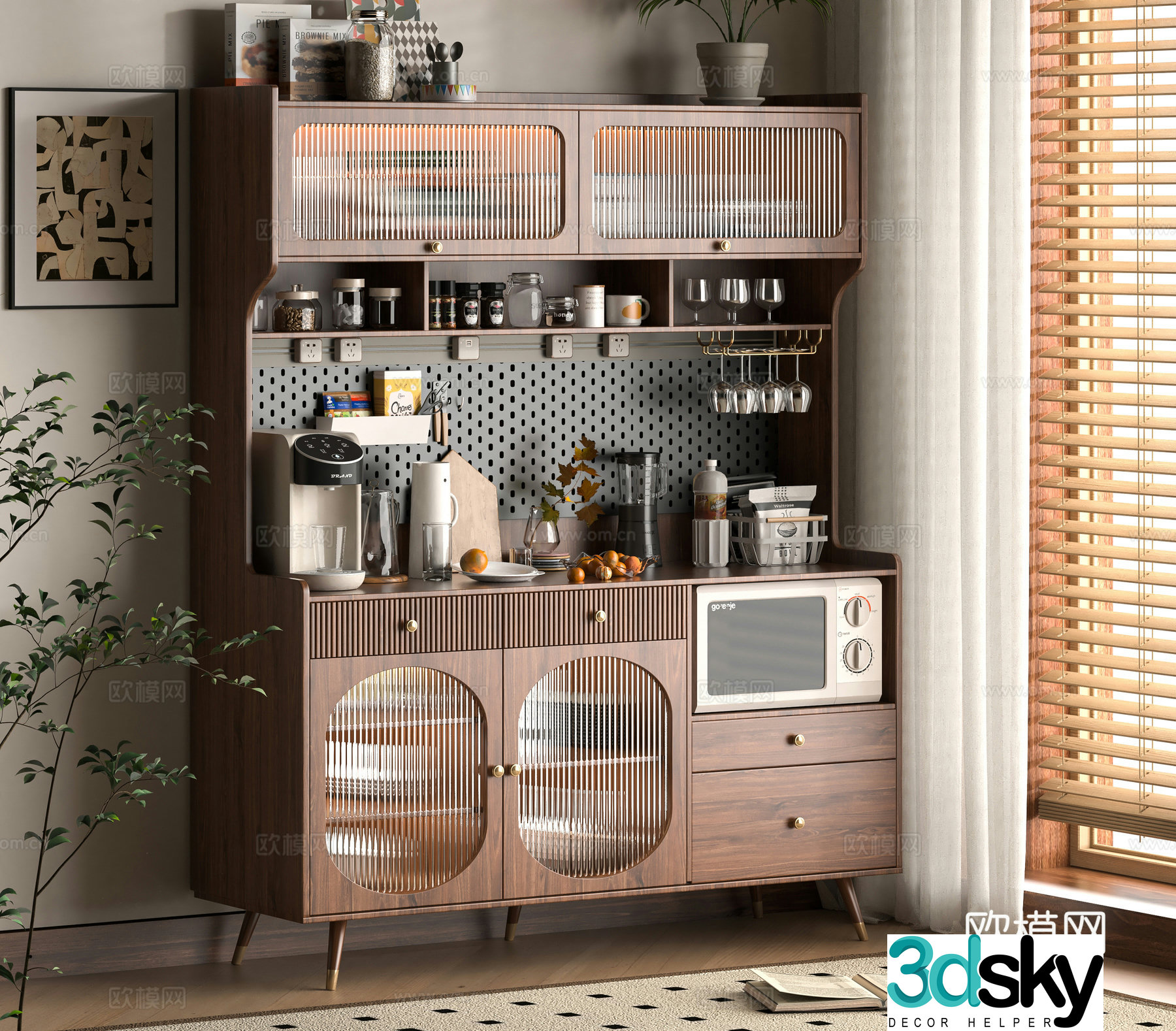 Middle -aged Wind Counter Cabinet 3D Model