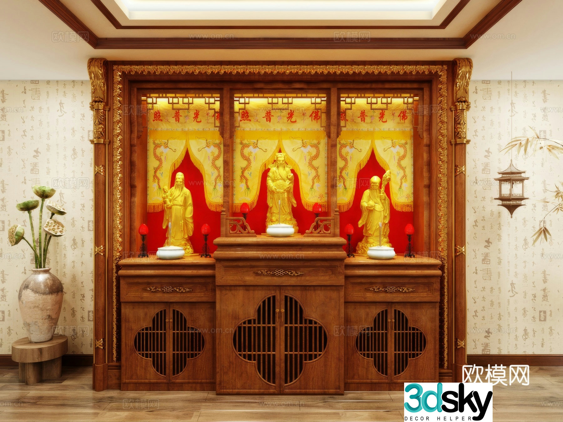 Buddha niche shrine hostel incense stove candle holder 3d model