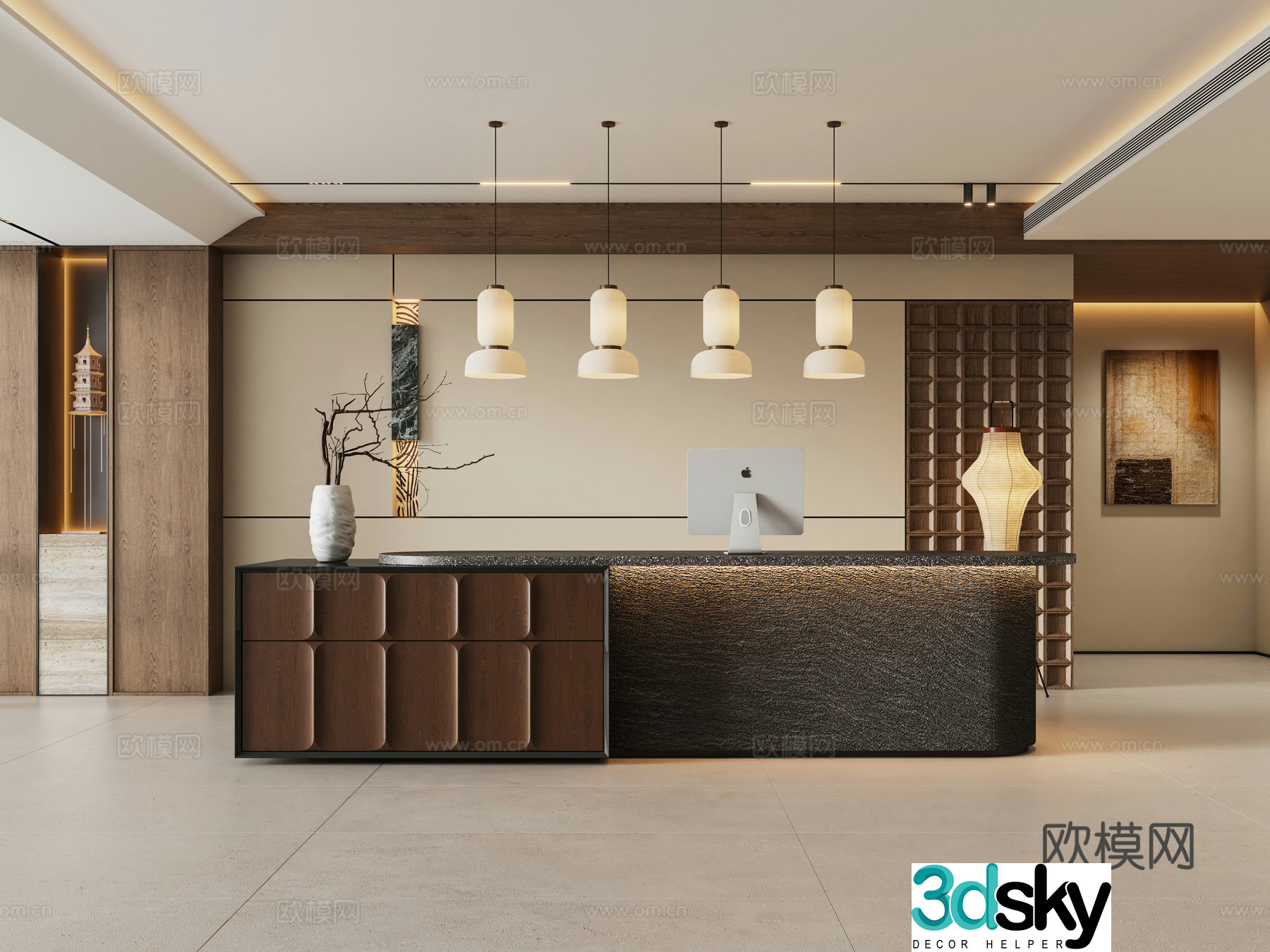 3D model of the front desk of Middle Anti -Fengfeng Hotel
