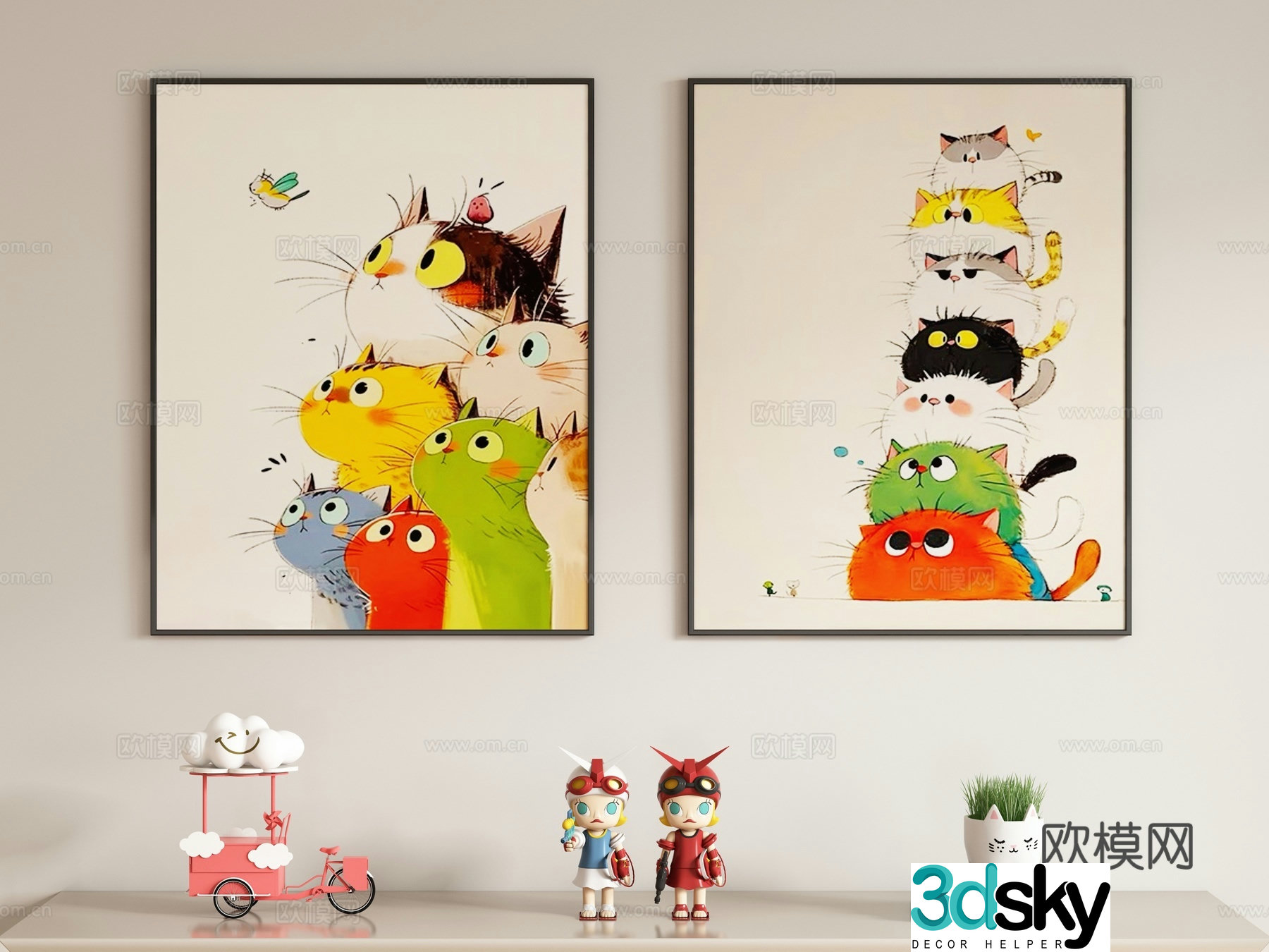 Creamy style children’s decorative painting hanging painting 3d model