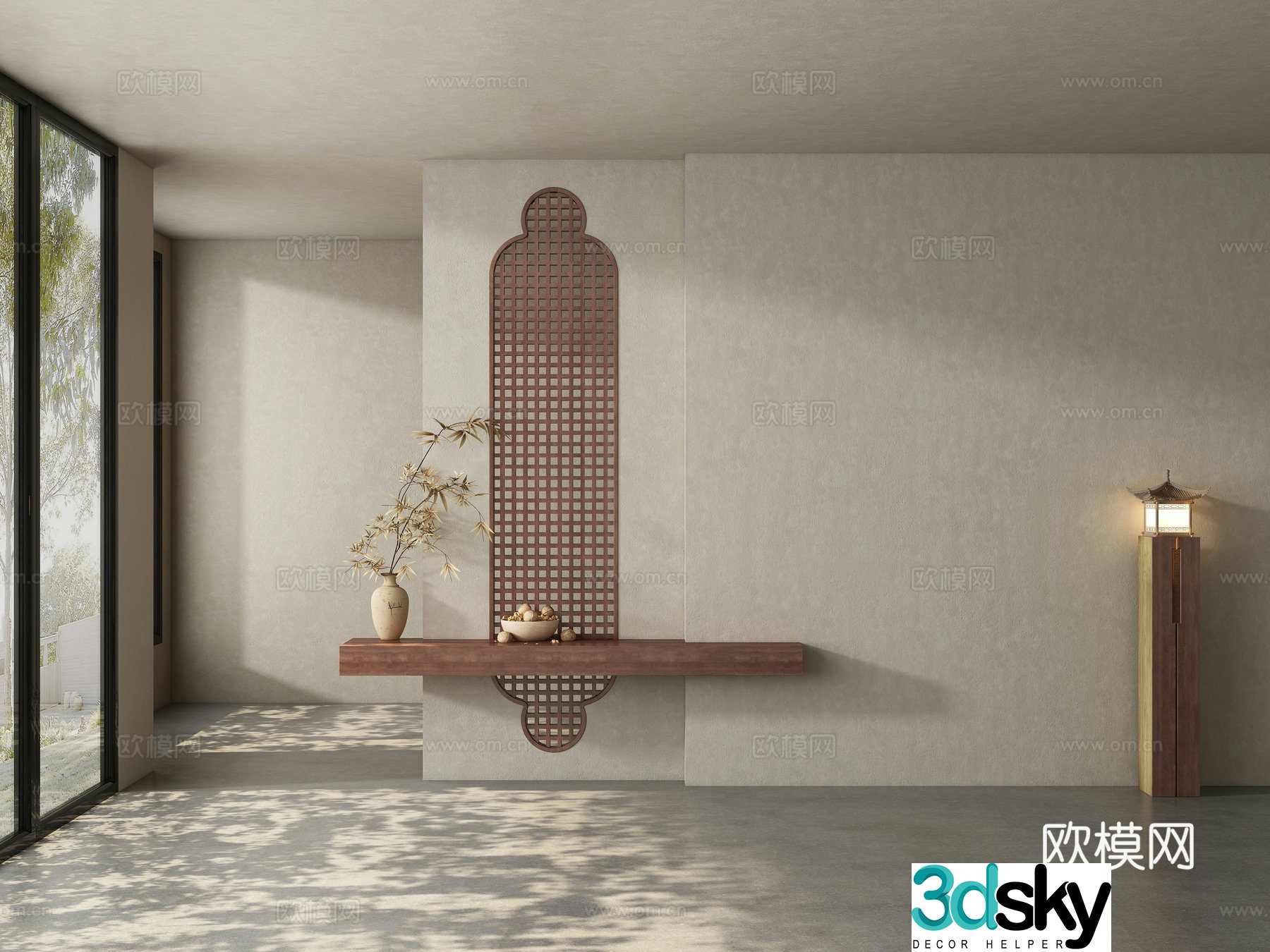 Modern tea room background wall 3d model
