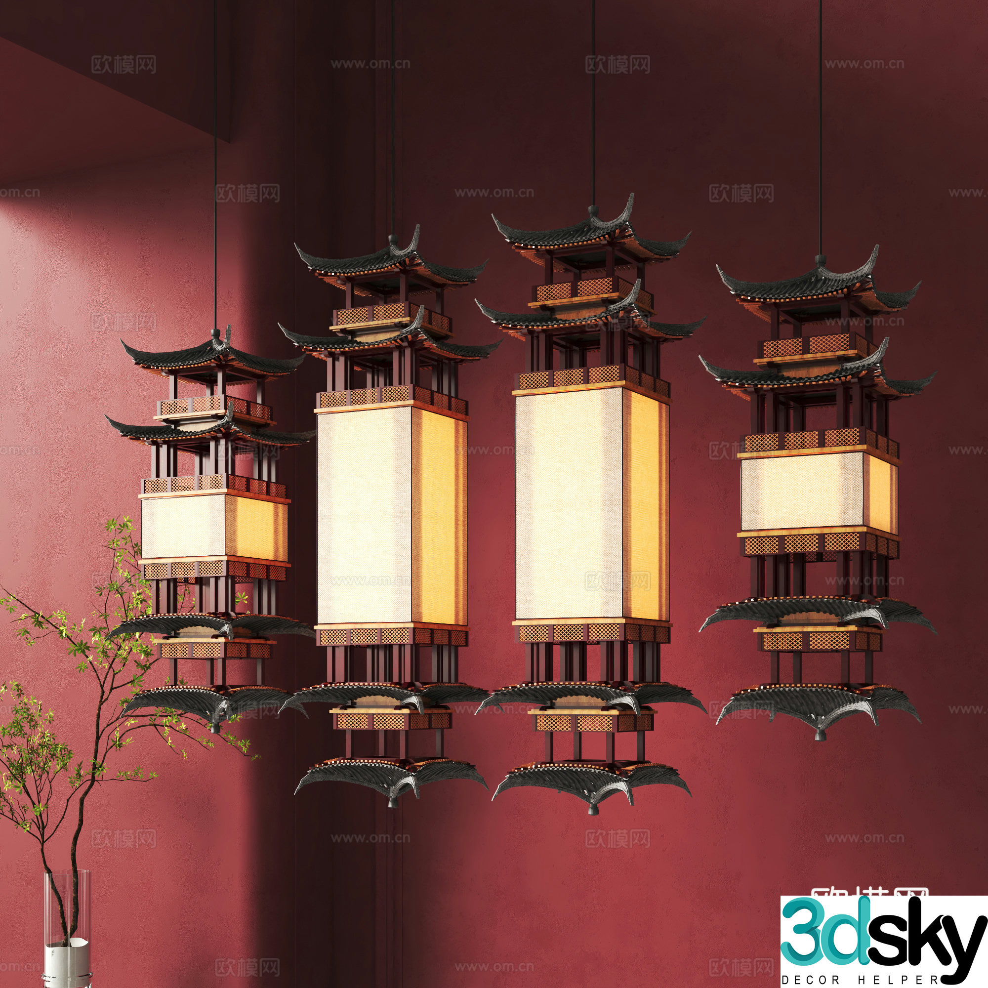 New Chinese style chandelier 3d model