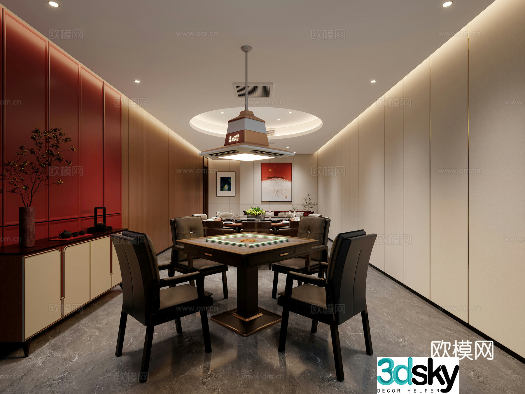 New Chinese Hotel Mahjong Room Chess and Card Room 3D Model
