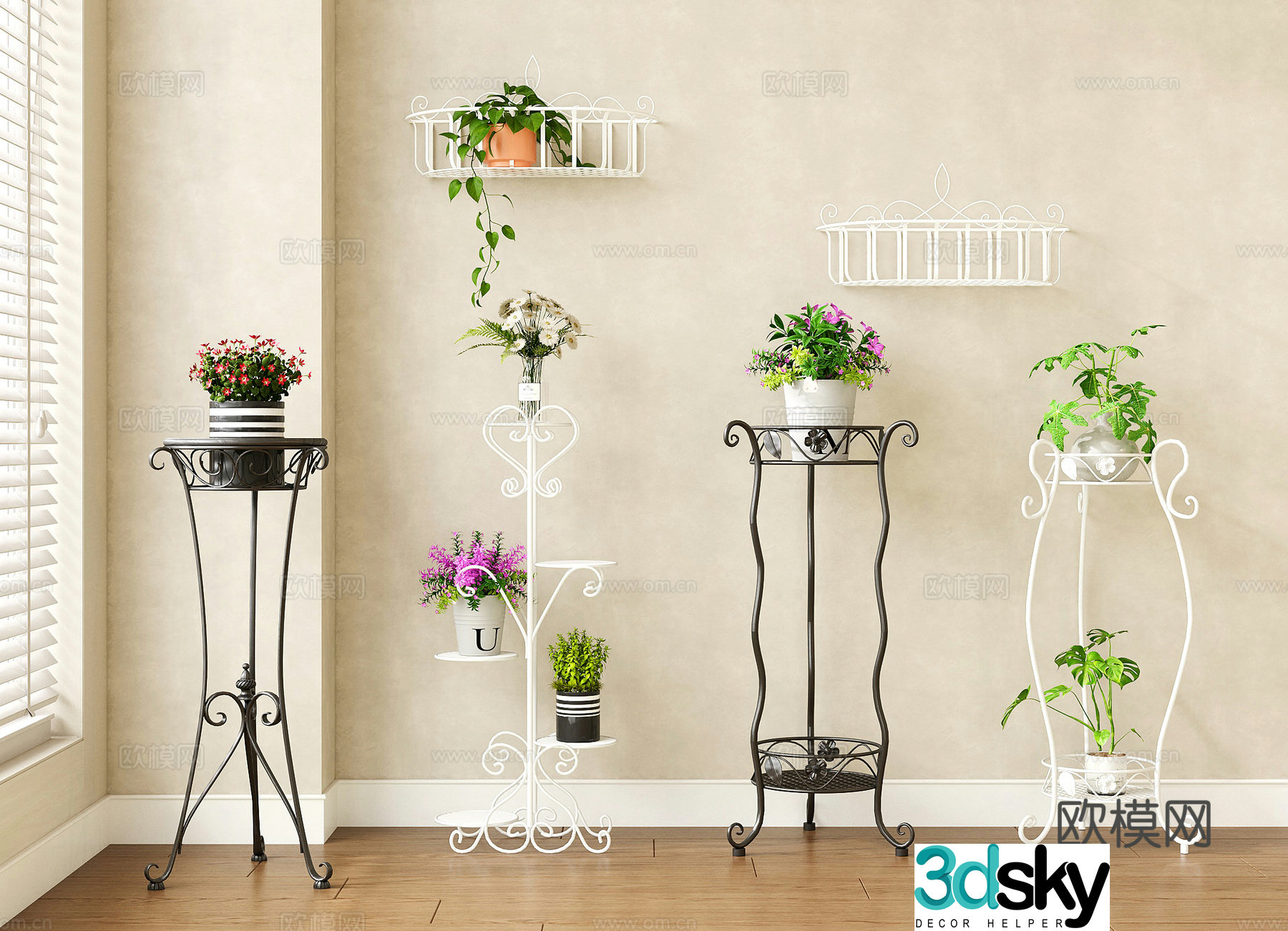 French antique iron flower stand flower table decorative rack storage rack flowerpot stand 3D model