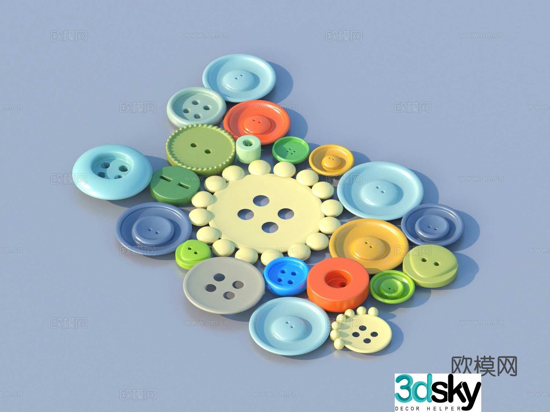 Buttons Sketch Ornaments 3D Model