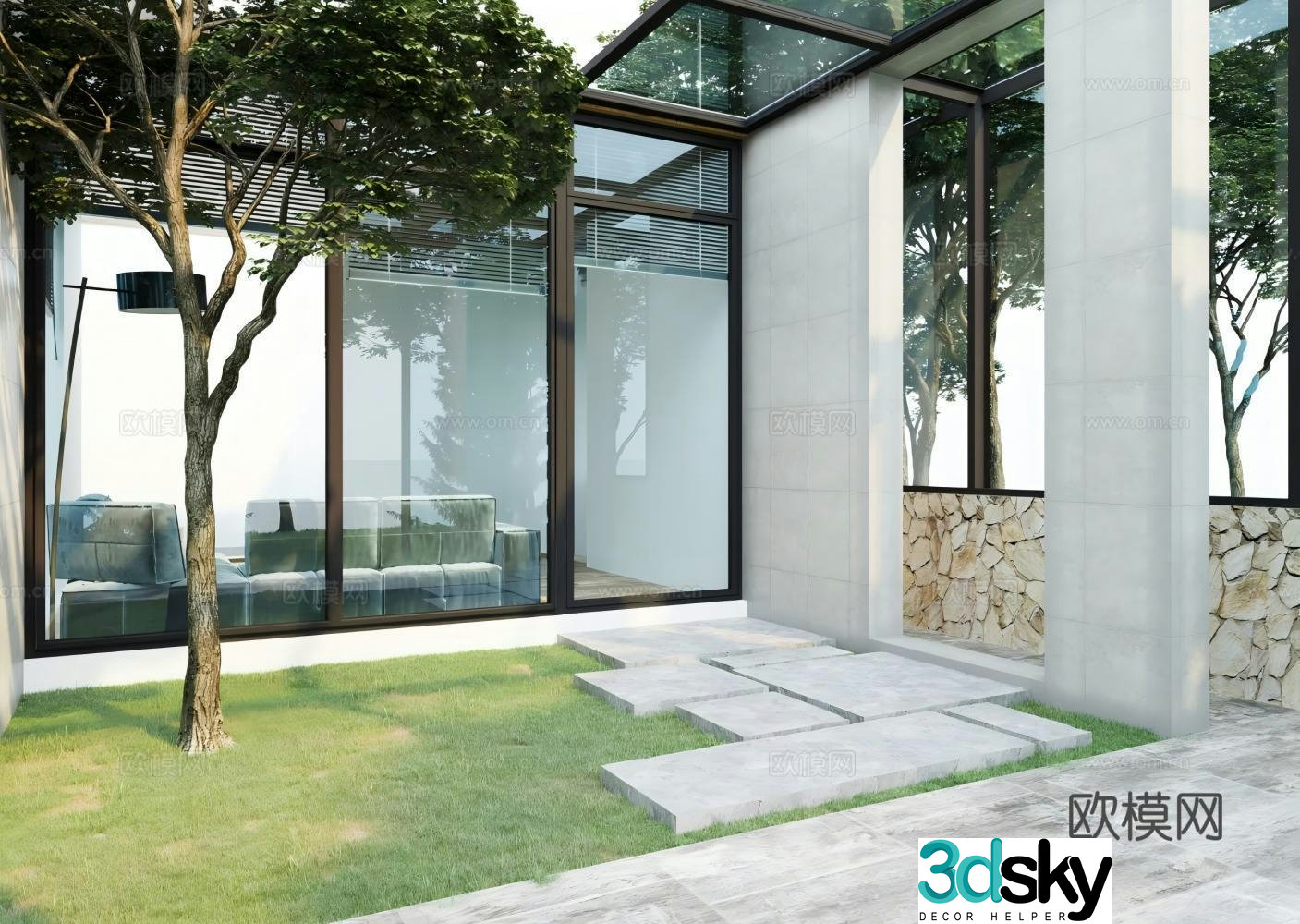 Modern villa courtyard sun room 3D model