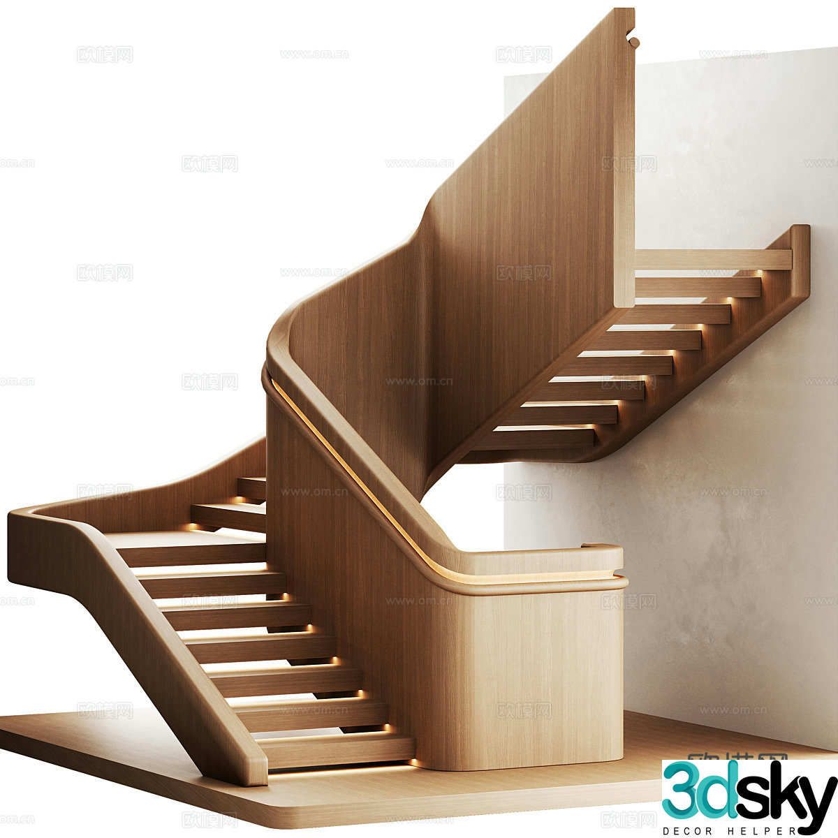 New Chinese-style solid wood staircase 3D model