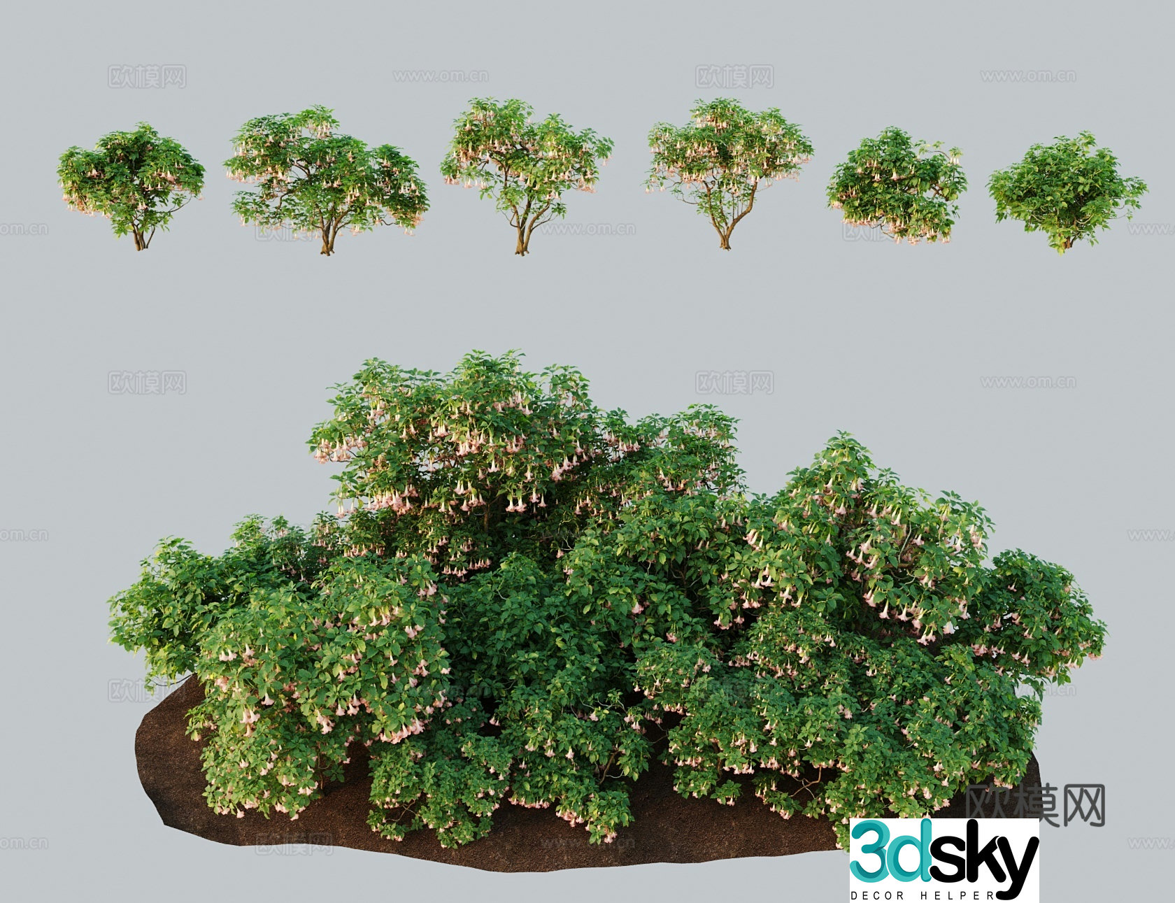 Modern landscape tree sunset pink flower mandala golden flower big trumpet mountain eggplant 3D model