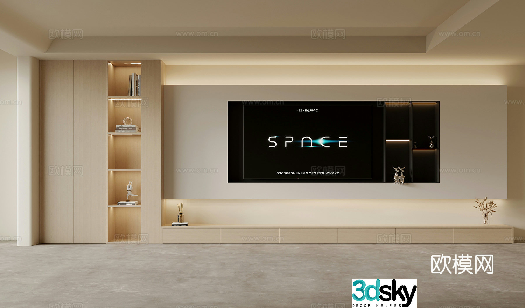TV background wall modern creamy TV background wall TV cabinet 3d model