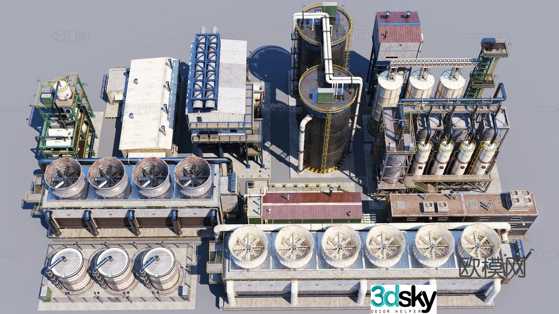 Factory Reactor Building Oil Pump Chimney Cooling Tower Pipeline Gas Storage 3D Model