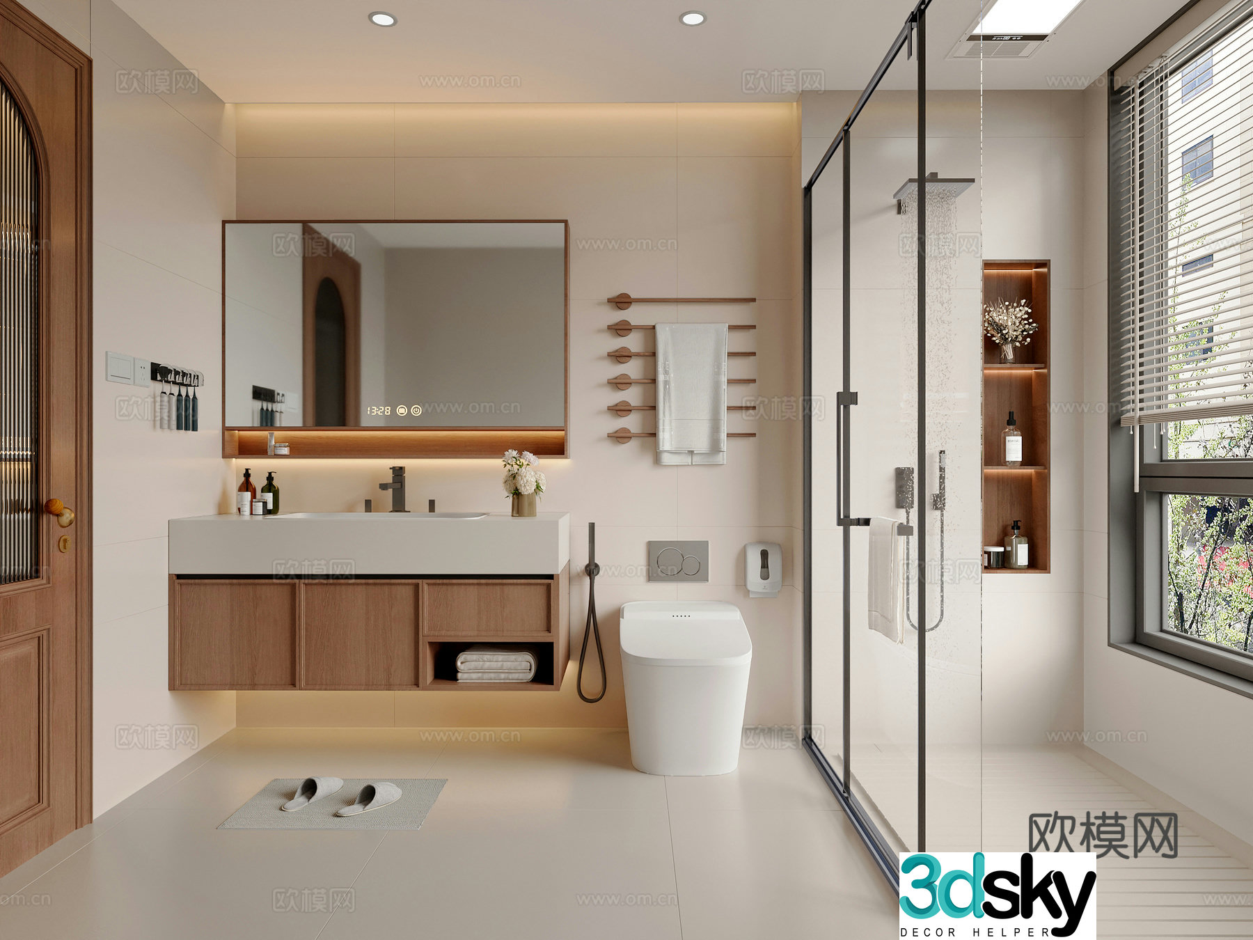 Middle-aged bathroom bathroom cabinet bathroom supplies shower toilet 3d model