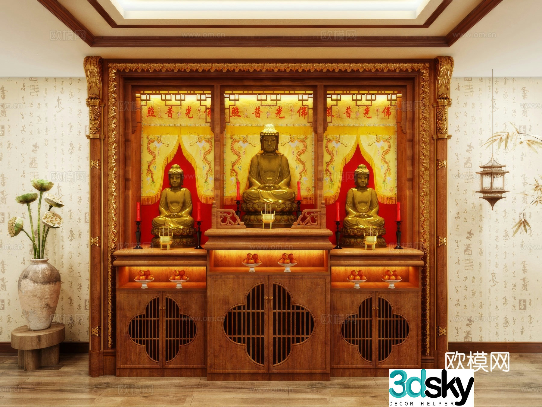 Buddha niche shrine hostel incense stove candle holder 3d model