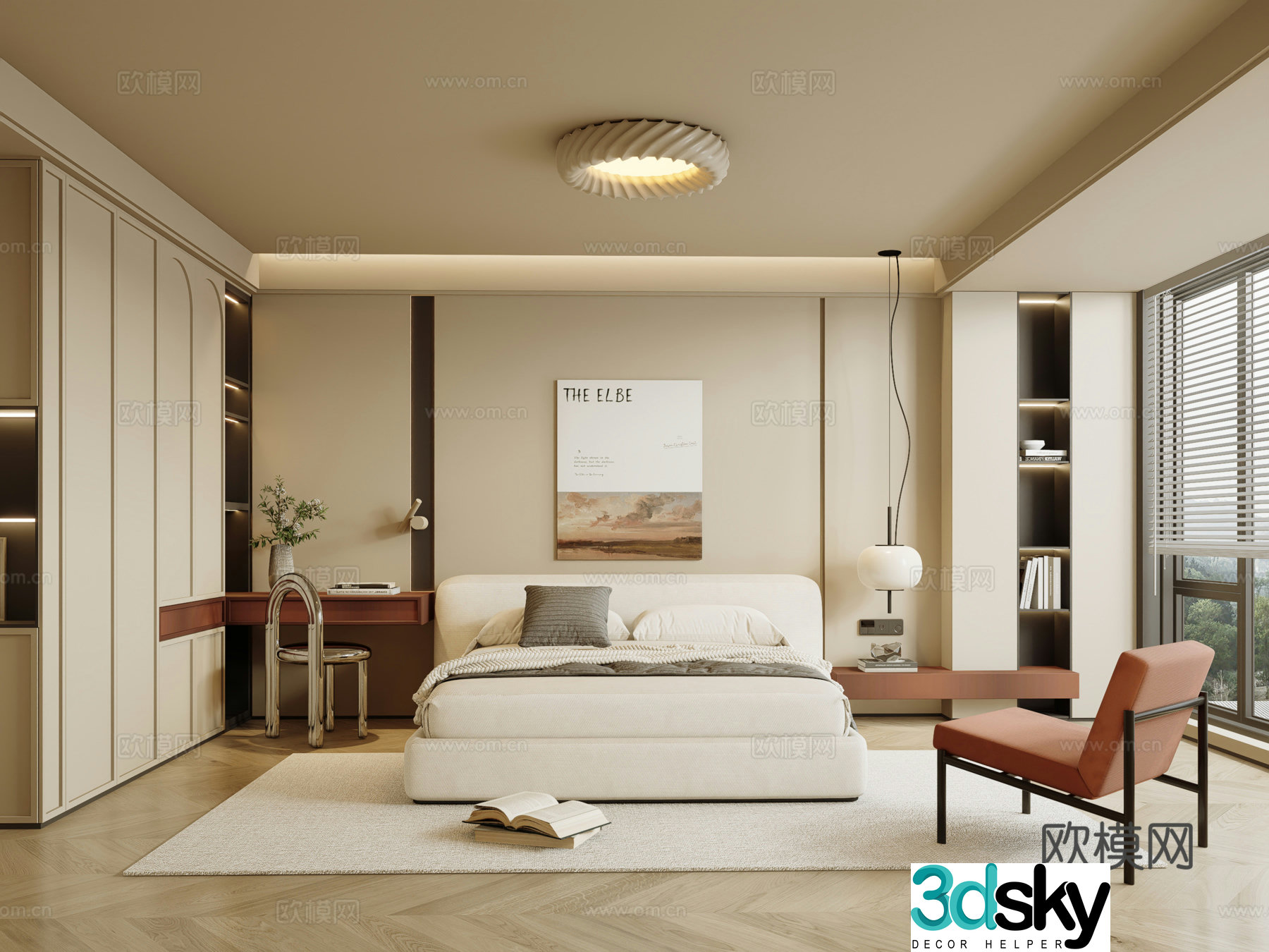 Modern Cream Home Bedroom Master Bedroom 3D Model