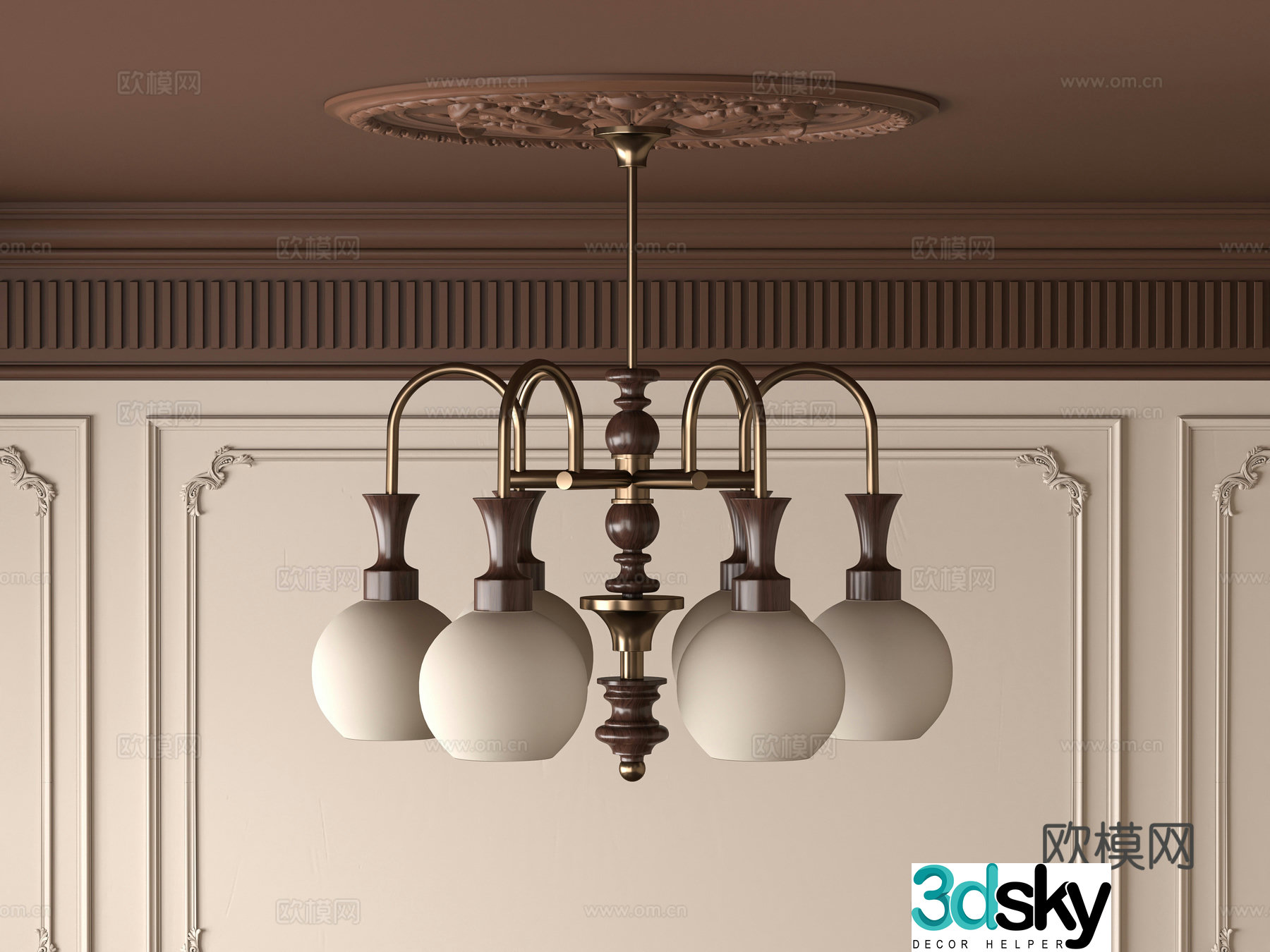 Middle -aged wind chandelier 3D model