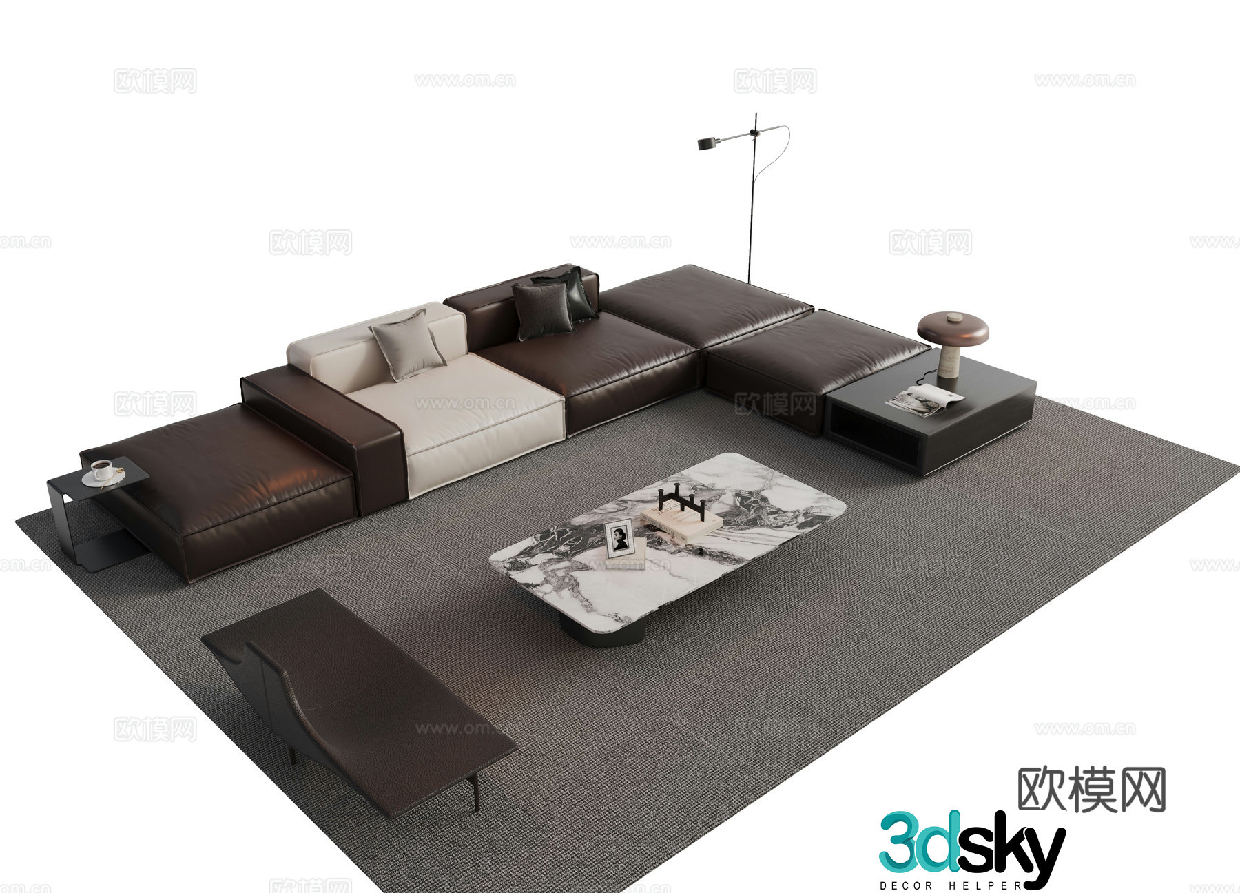 Modern Italian sofa combination Sofa coffee table combination Italian living room sofa Decoration ornaments Cloth 3D model