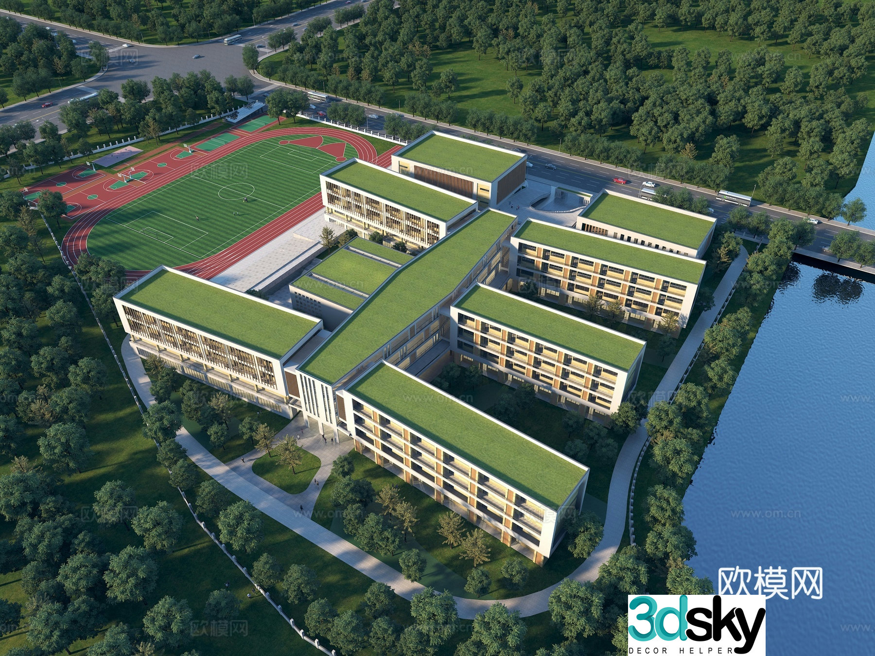 modern school modern middle school school bird’s eye view elementary school junior high school high school 3d model