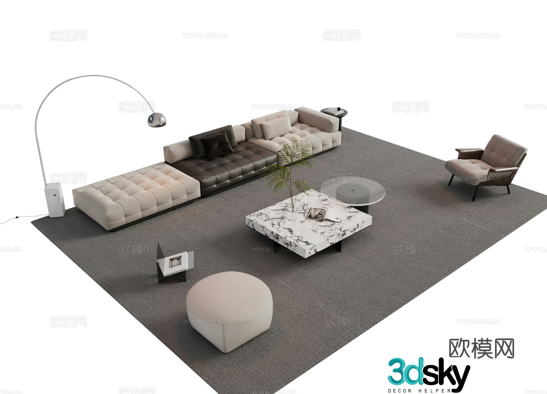 Modern Italian sofa combination Sofa coffee table combination Italian living room sofa decoration ornament cloth 3D model