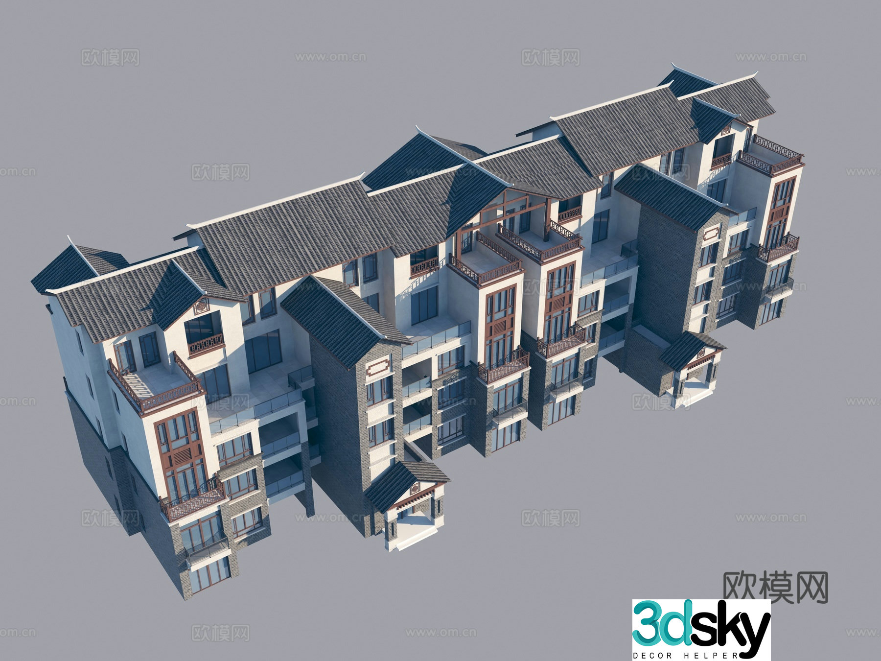 New Chinese style townhouse single villa resettlement room 3D model