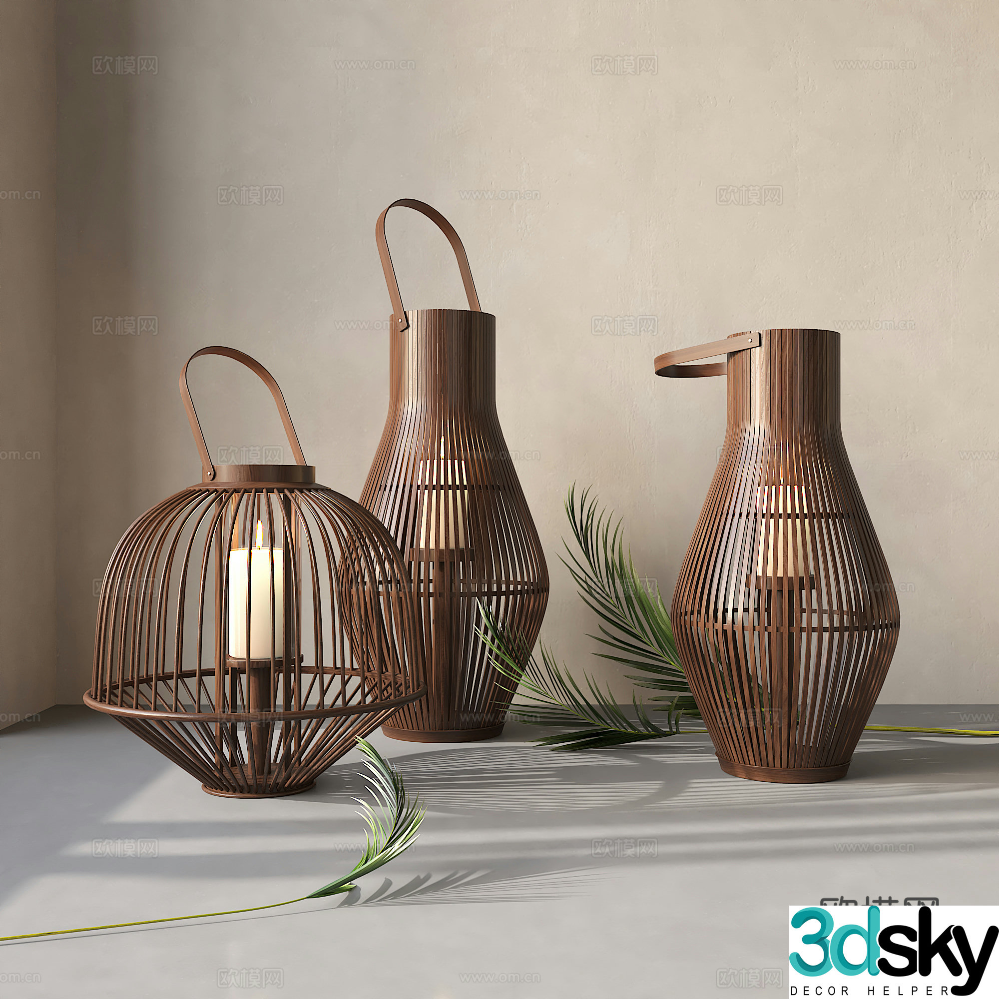 New Chinese style bamboo weaving floor lamp 3D model