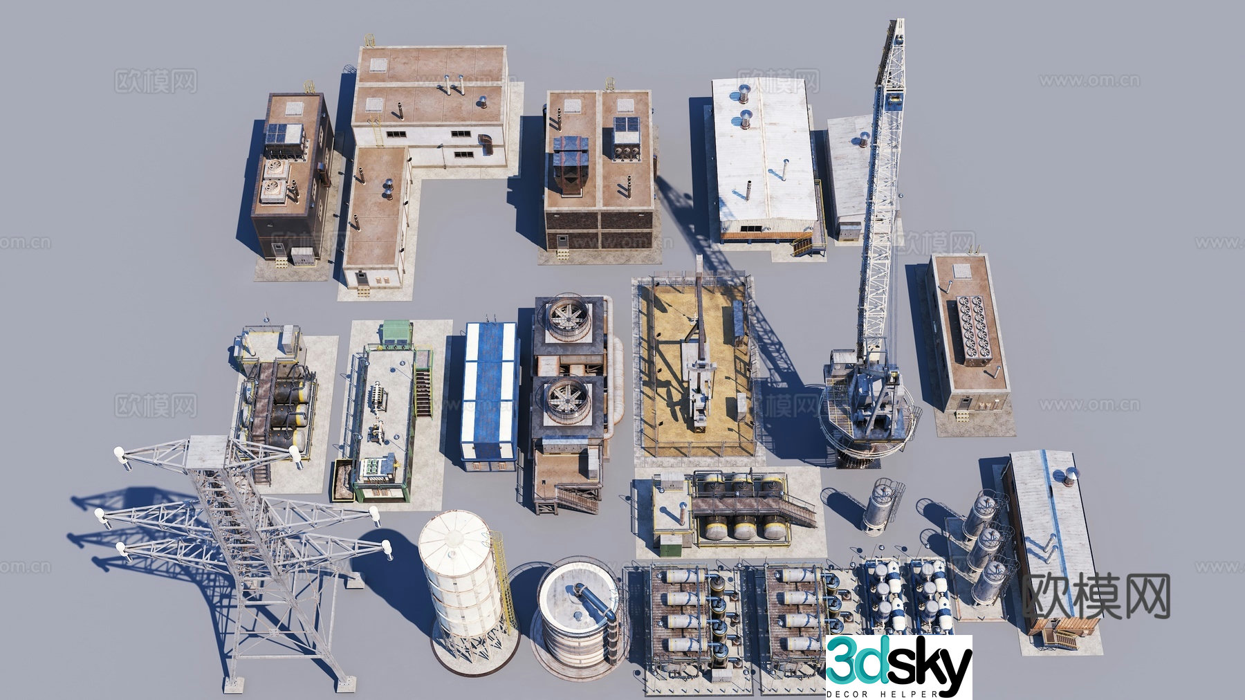 Factory Reactor Building Oil Pump Chimney Cooling Tower Pipeline Gas Storage 3D Model