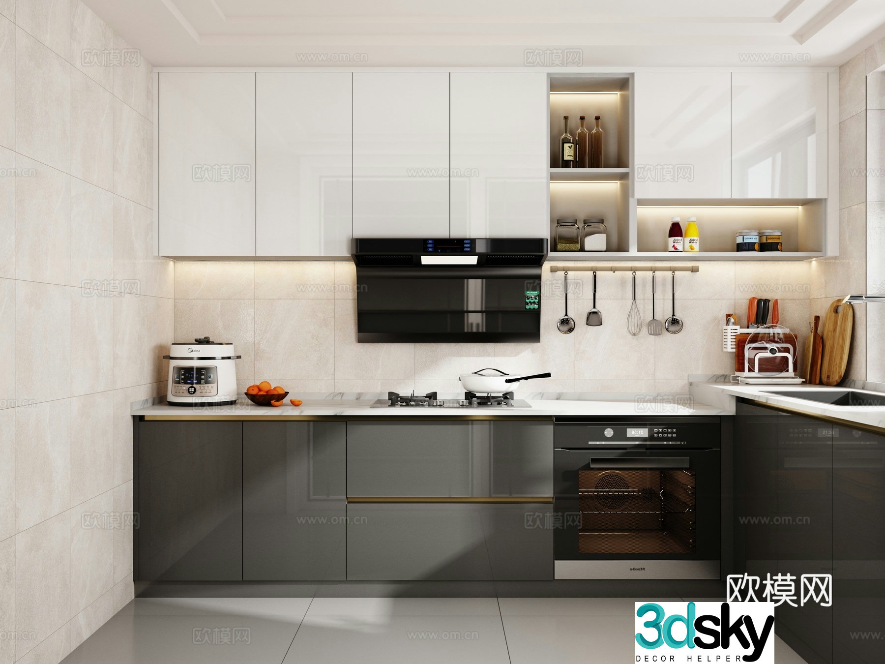 Modern kitchen L-shaped kitchen enclosed kitchen high and low countertop kitchen supplies 3d model