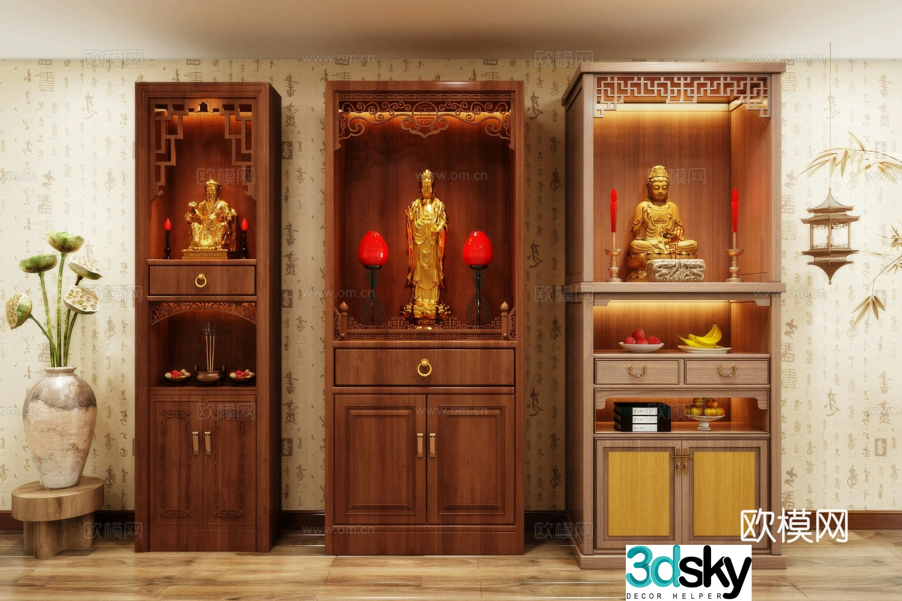Buddha niche shrine hostel incense stove candle holder 3d model
