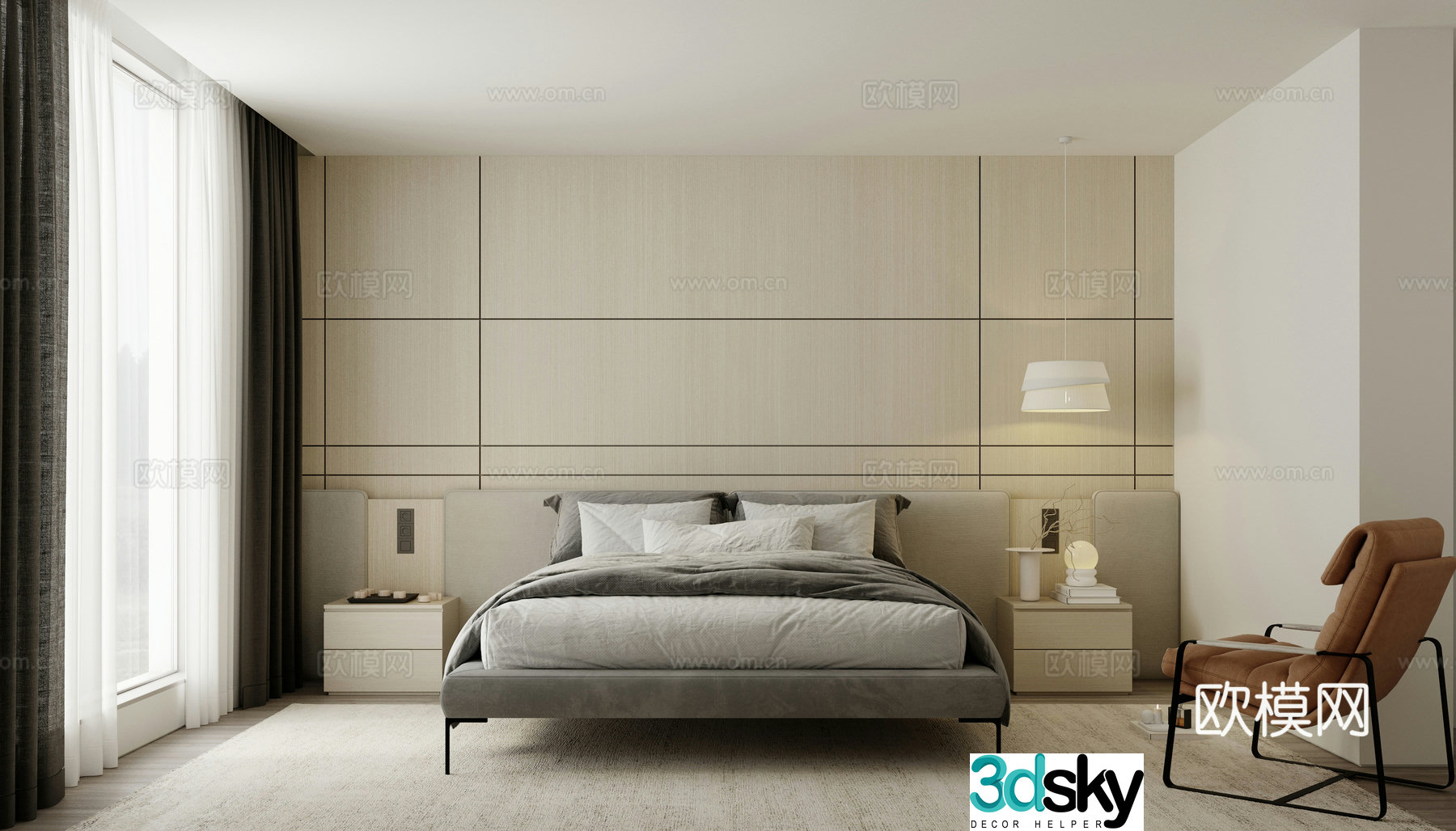 Bedroom Double Bed Tatami Wardrobe 3D Model