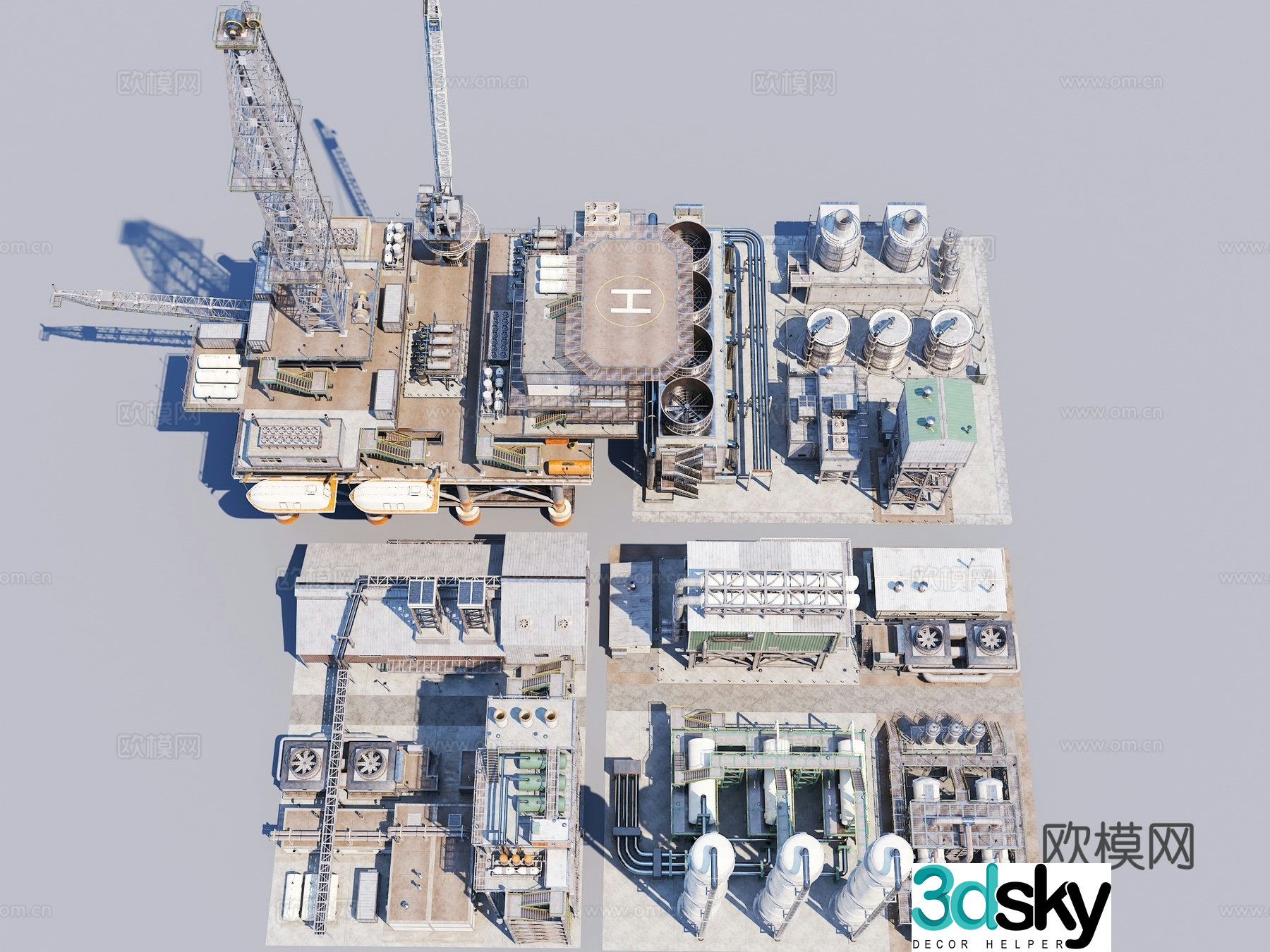 Factory Reactor Building Oil Pump Chimney Cooling Tower Pipeline Gas Storage 3D Model