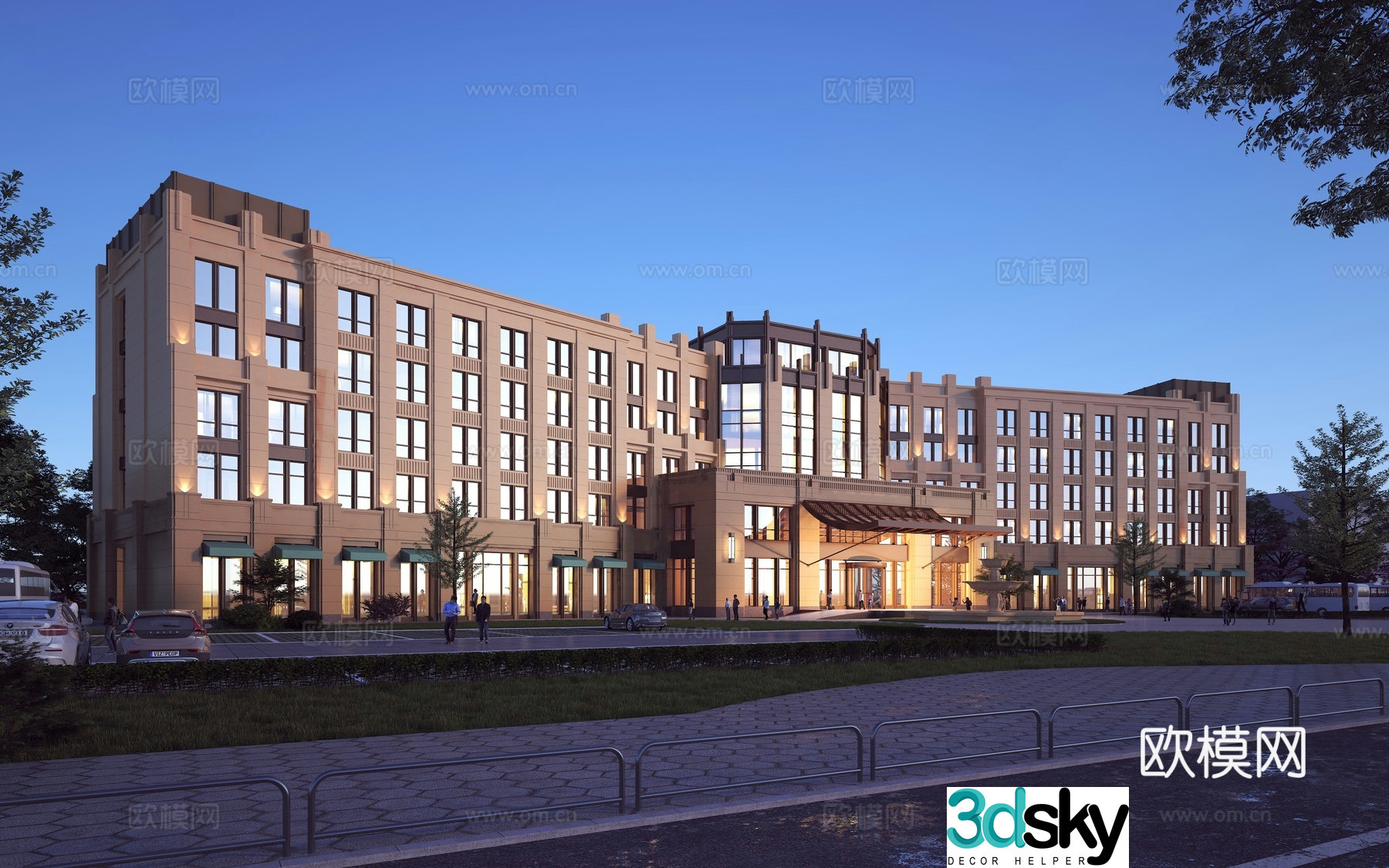 Modern simple European hotel modern hotel door modern hotel night view 3d model