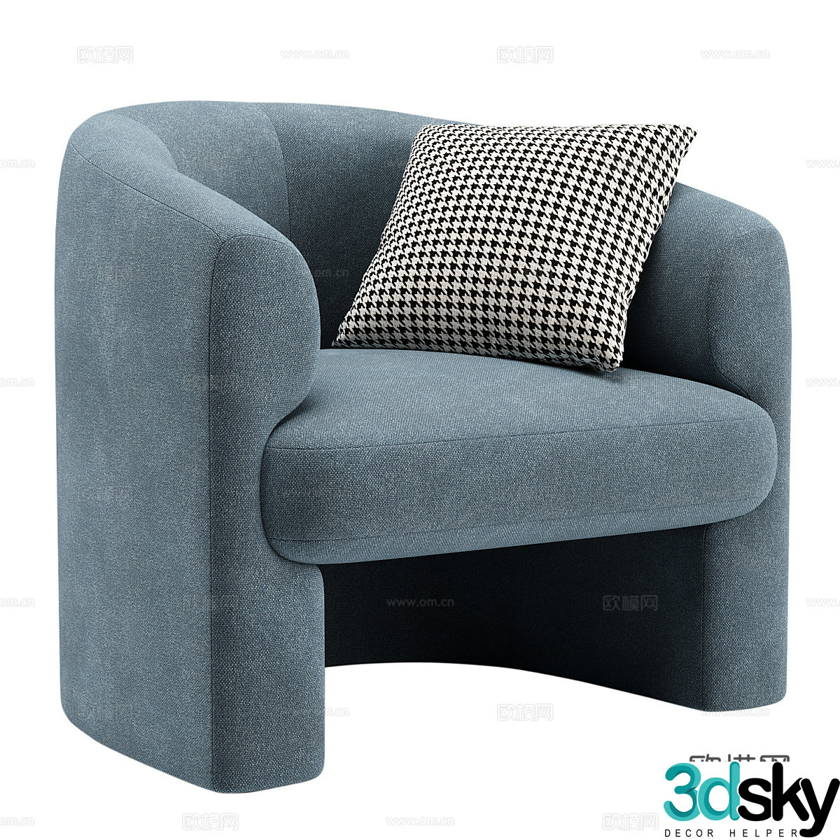 New Chinese style blue fabric casual sofa 3D model