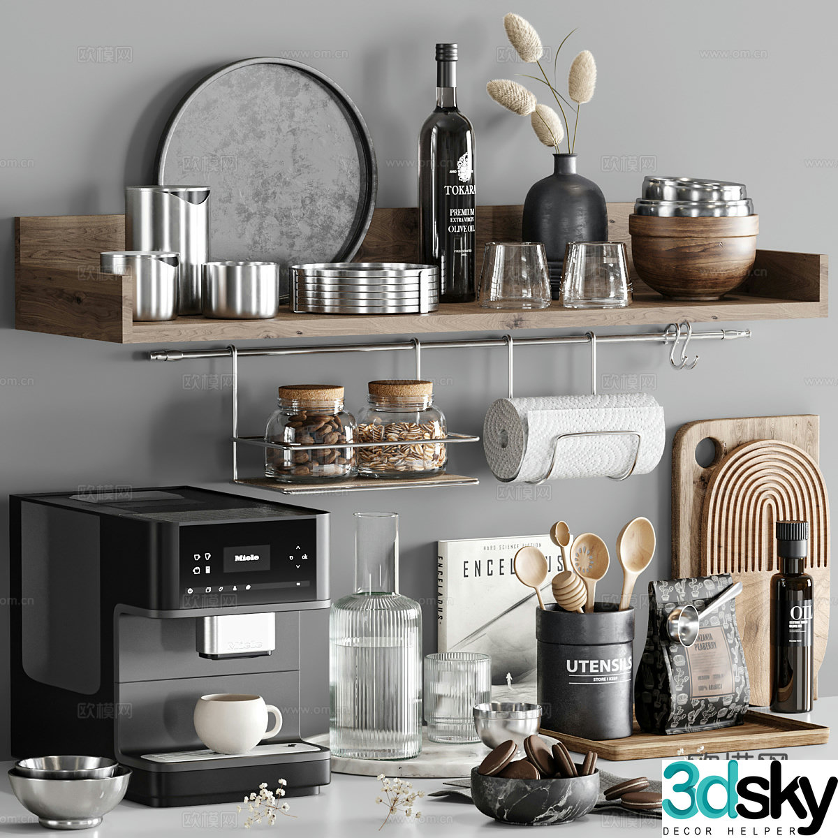 New Chinese -style kitchenware with tableware 3D model