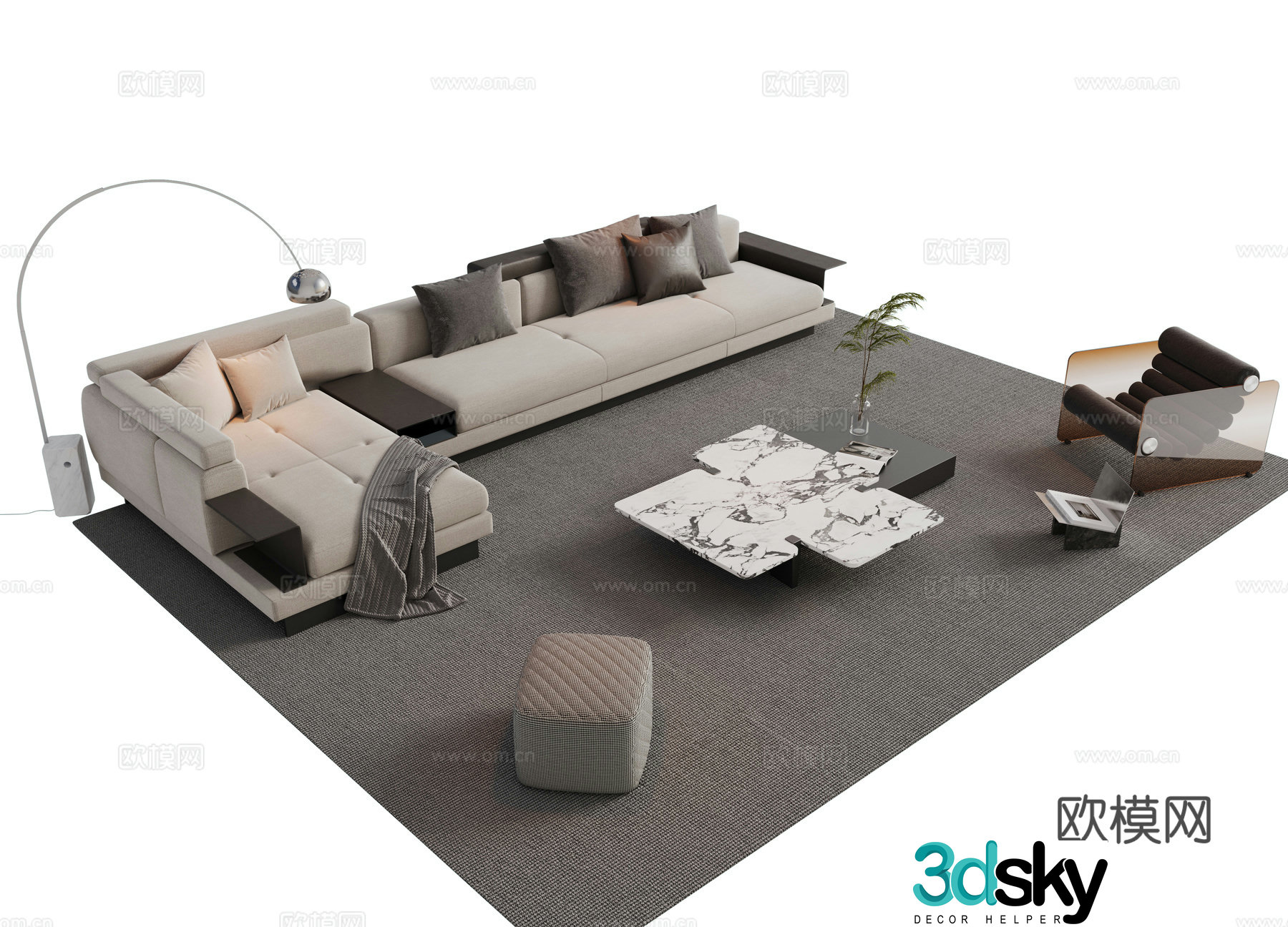 Modern Italian sofa combination Sofa coffee table combination Italian living room sofa decoration ornament cloth 3D model