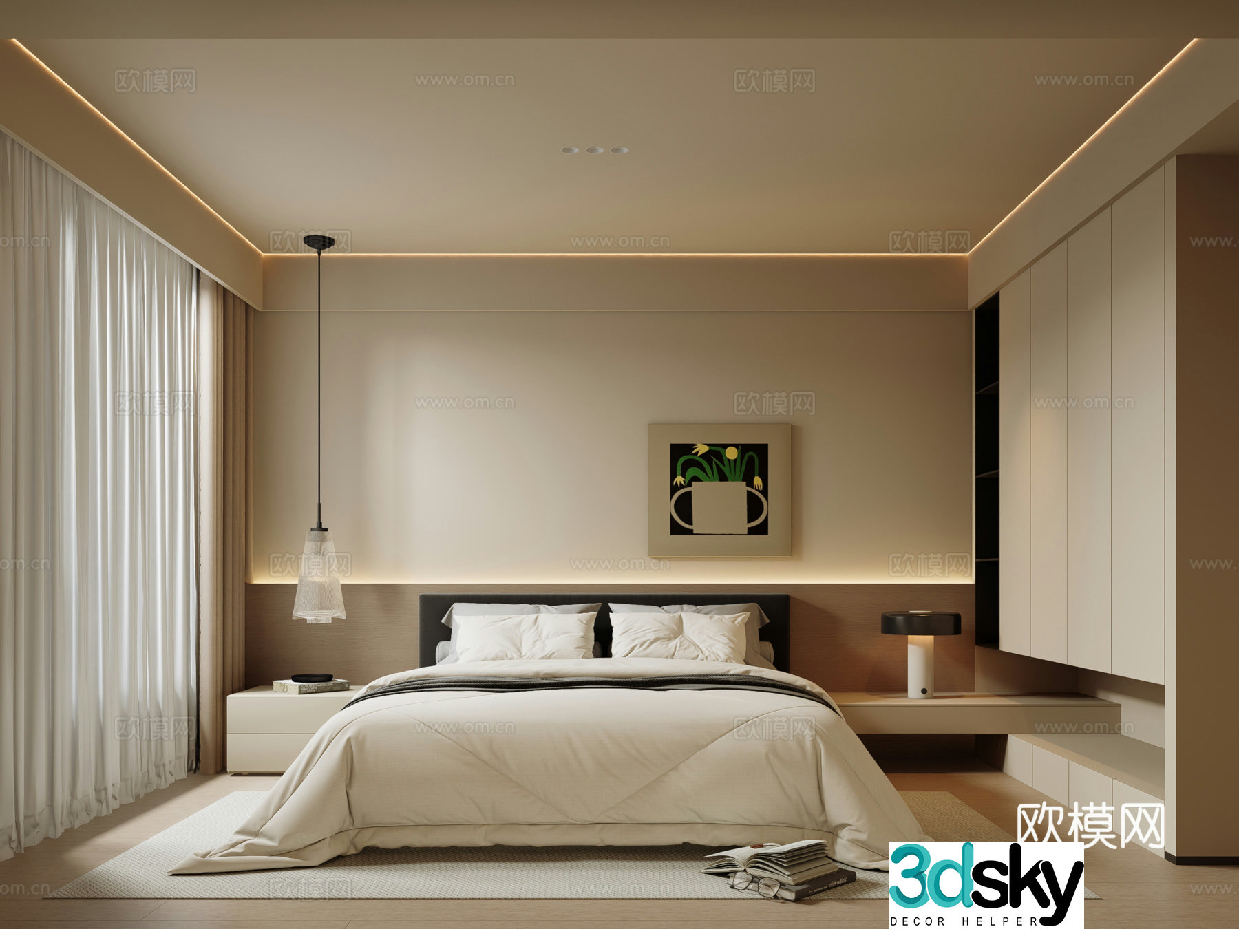 Modern Cream Home Bedroom Master Bedroom 3D Model