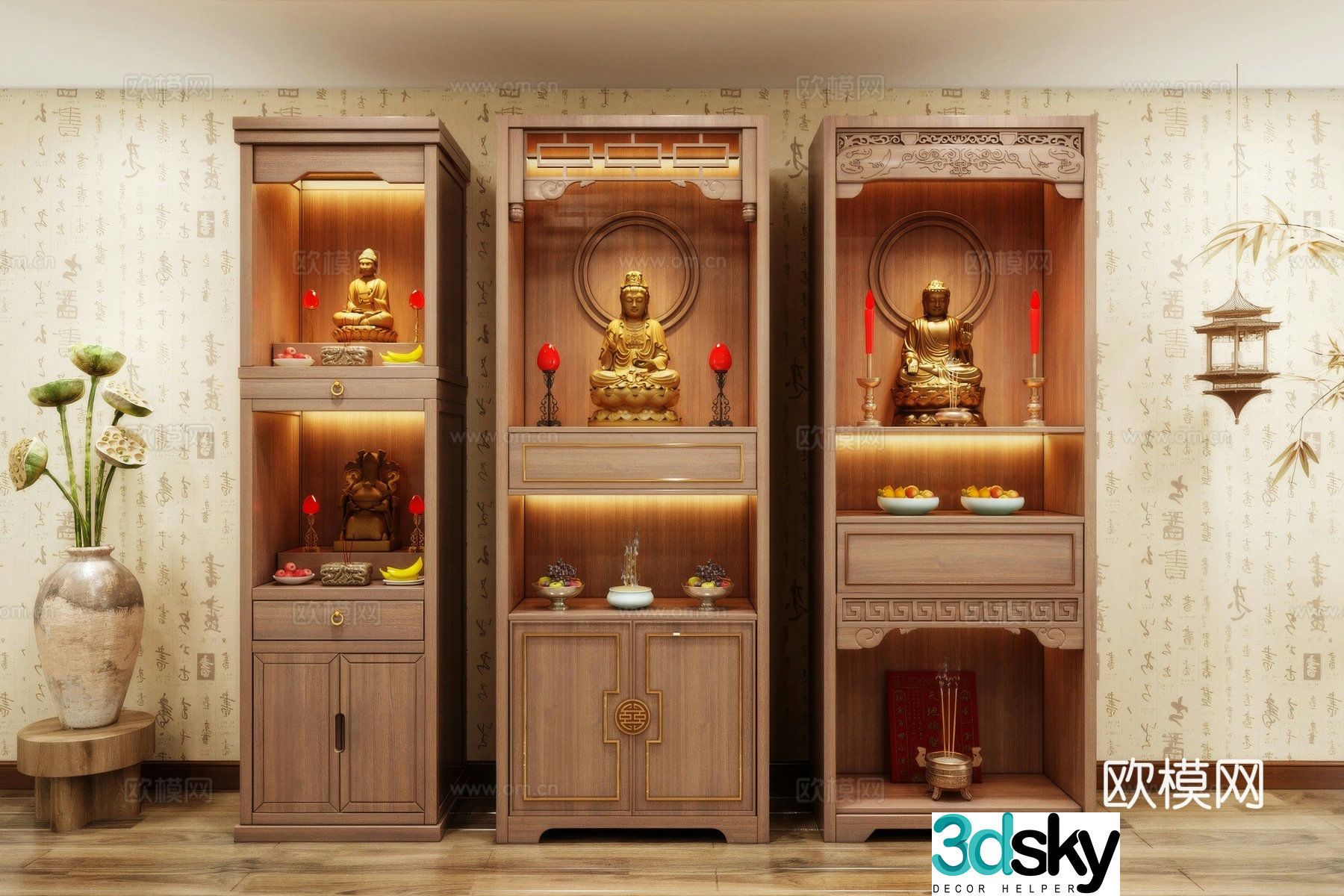 Buddha niche shrine hostel incense stove candle holder 3d model