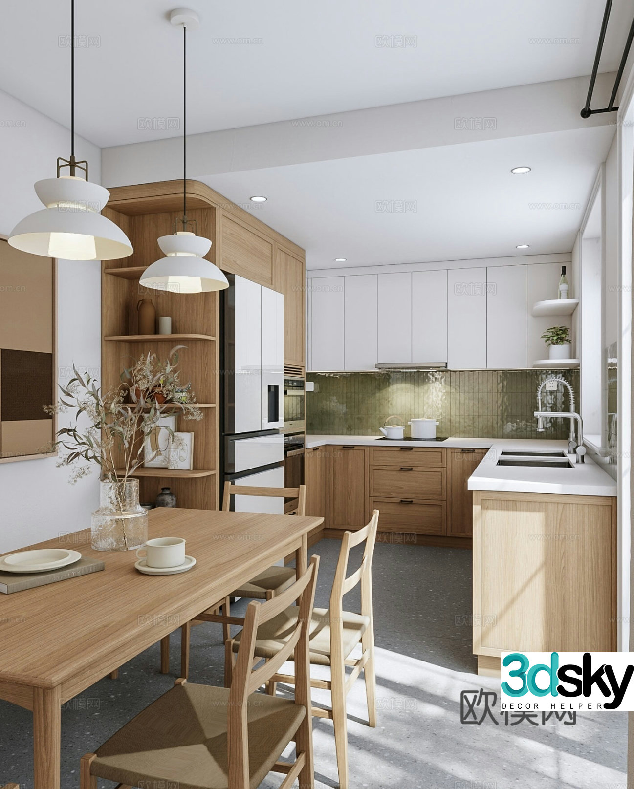 Log style restaurant open kitchen 3d model