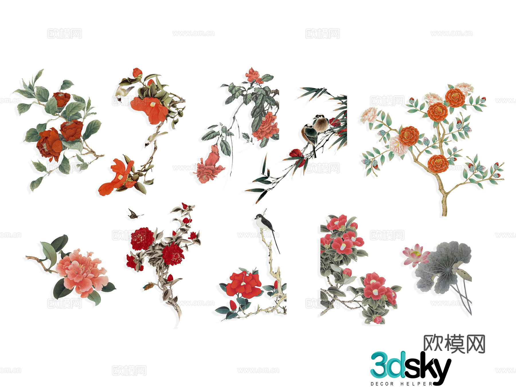 National tide carving flower silhouette wintersweet peony national flower national style peach blossom cherry blossom pink 3d model