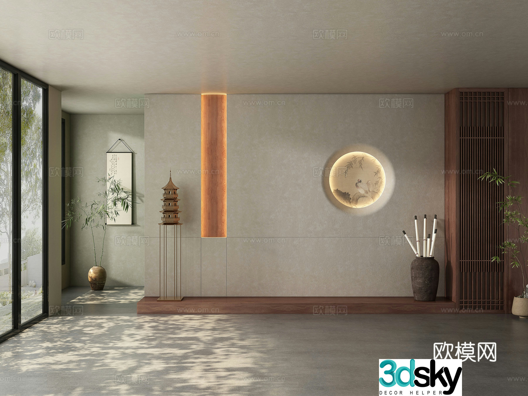 Modern tea room background wall 3d model