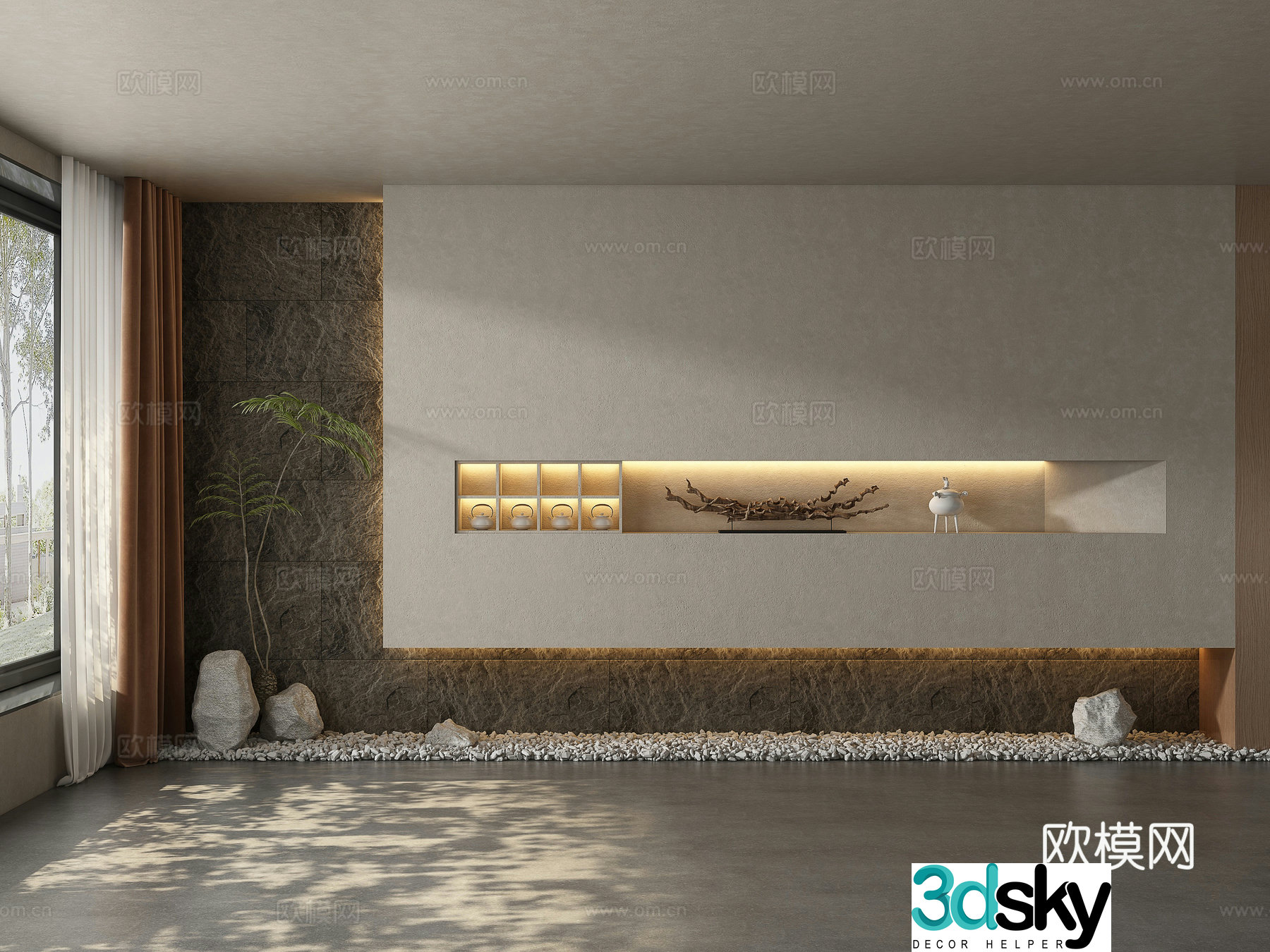 Modern tea room background wall 3d model