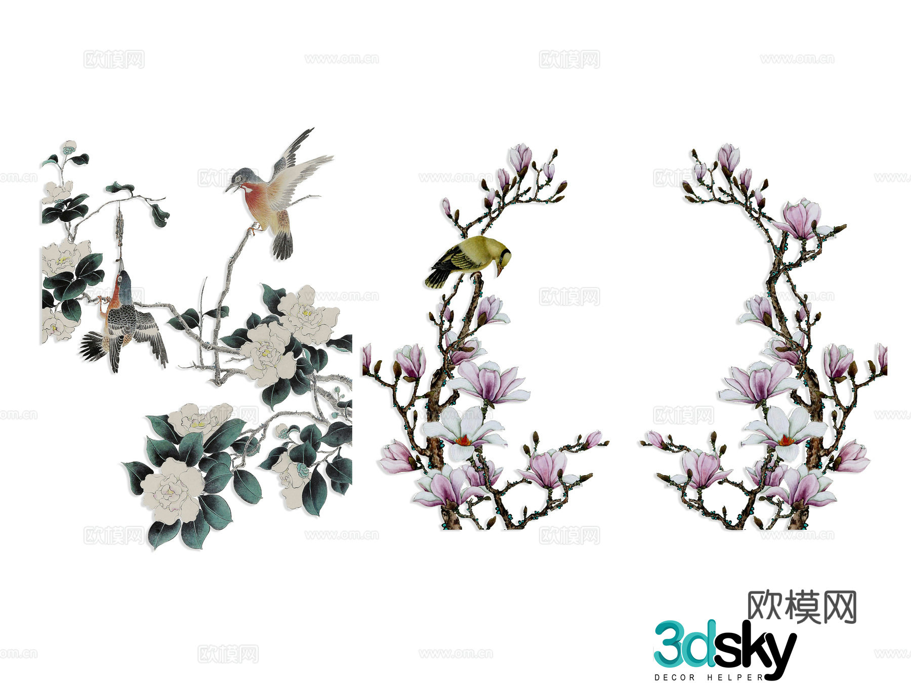 National tide carving flower silhouette wintersweet flowers peony national flower national style peach blossom cherry blossom pink 3d model