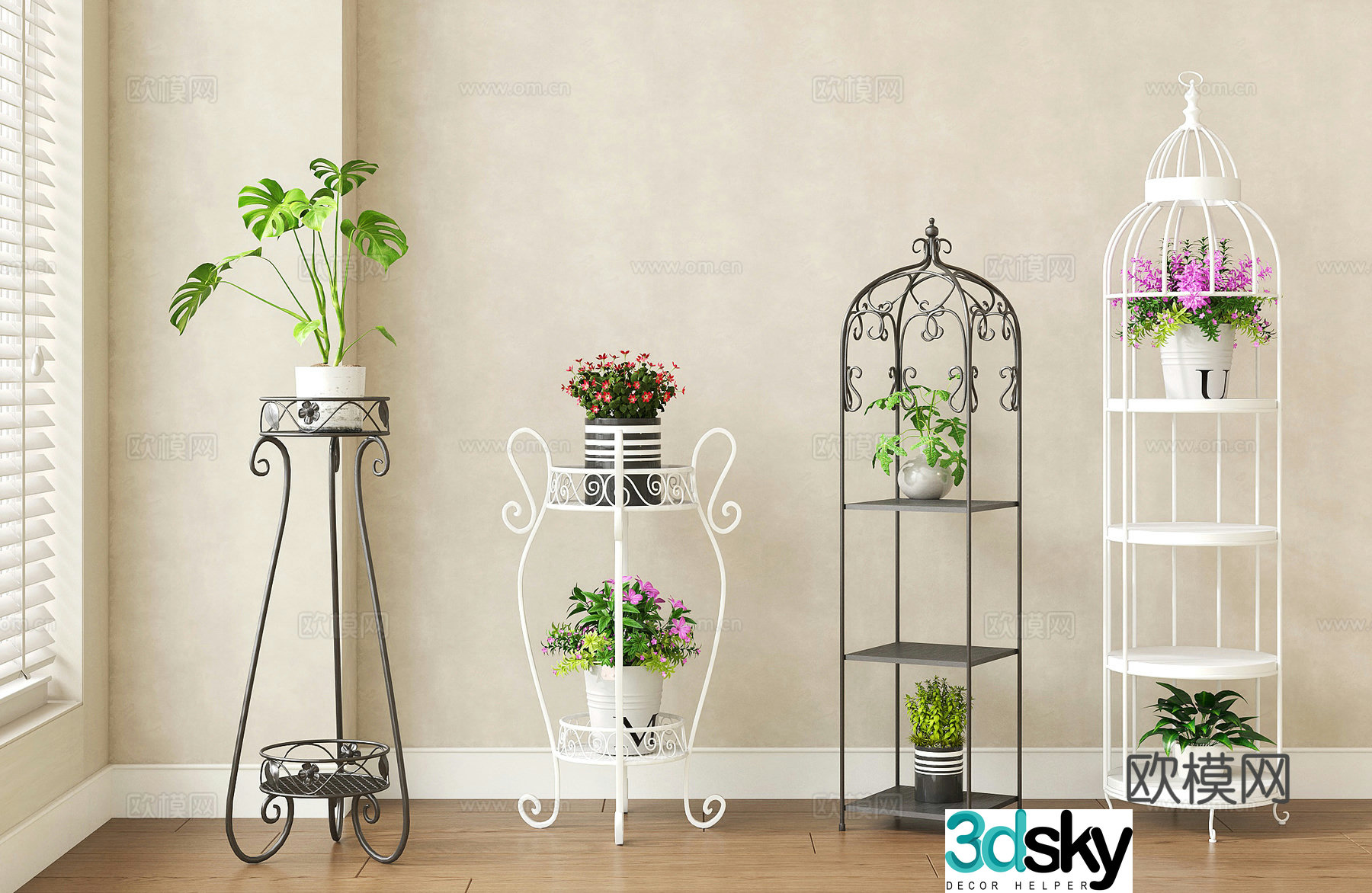 American iron flower stand flower table display decoration stand flower pot stand multi-layer bird cage storage rack 3D model