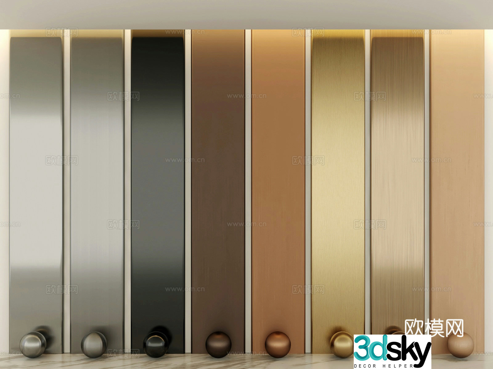 Brushed metal plate wall panel 3D model