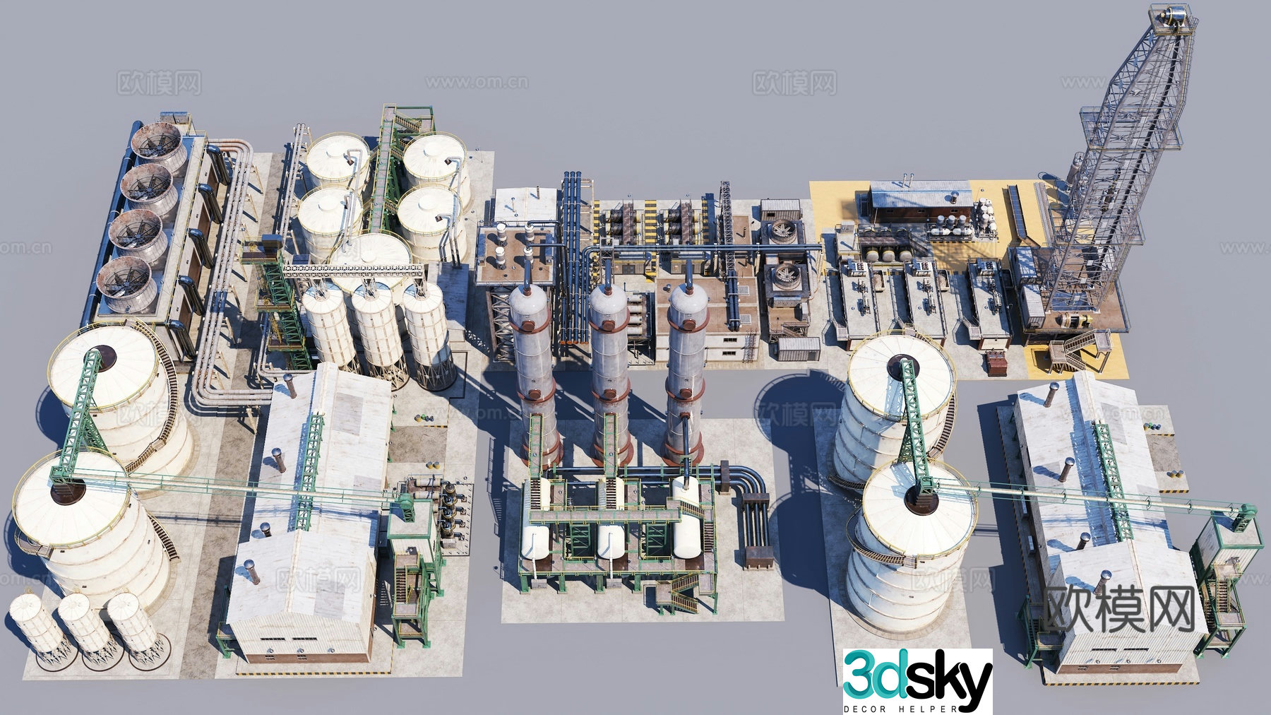 Factory Reactor Building Oil Pump Chimney Cooling Tower Pipeline Gas Storage 3D Model