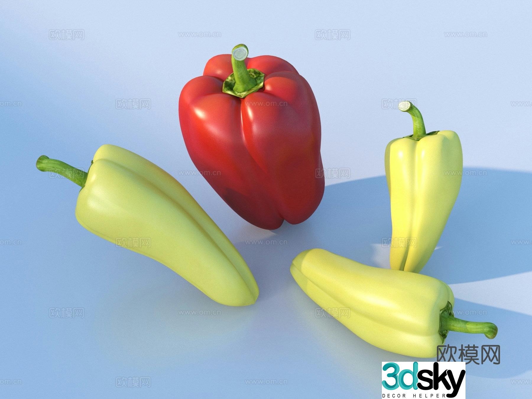 colorful pepper chili vegetable food 3d model