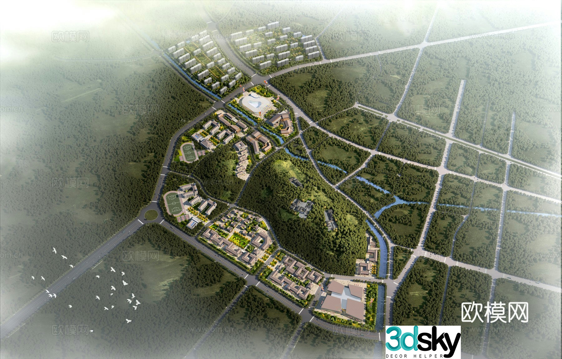 Town planning bird’s eye view 3D model
